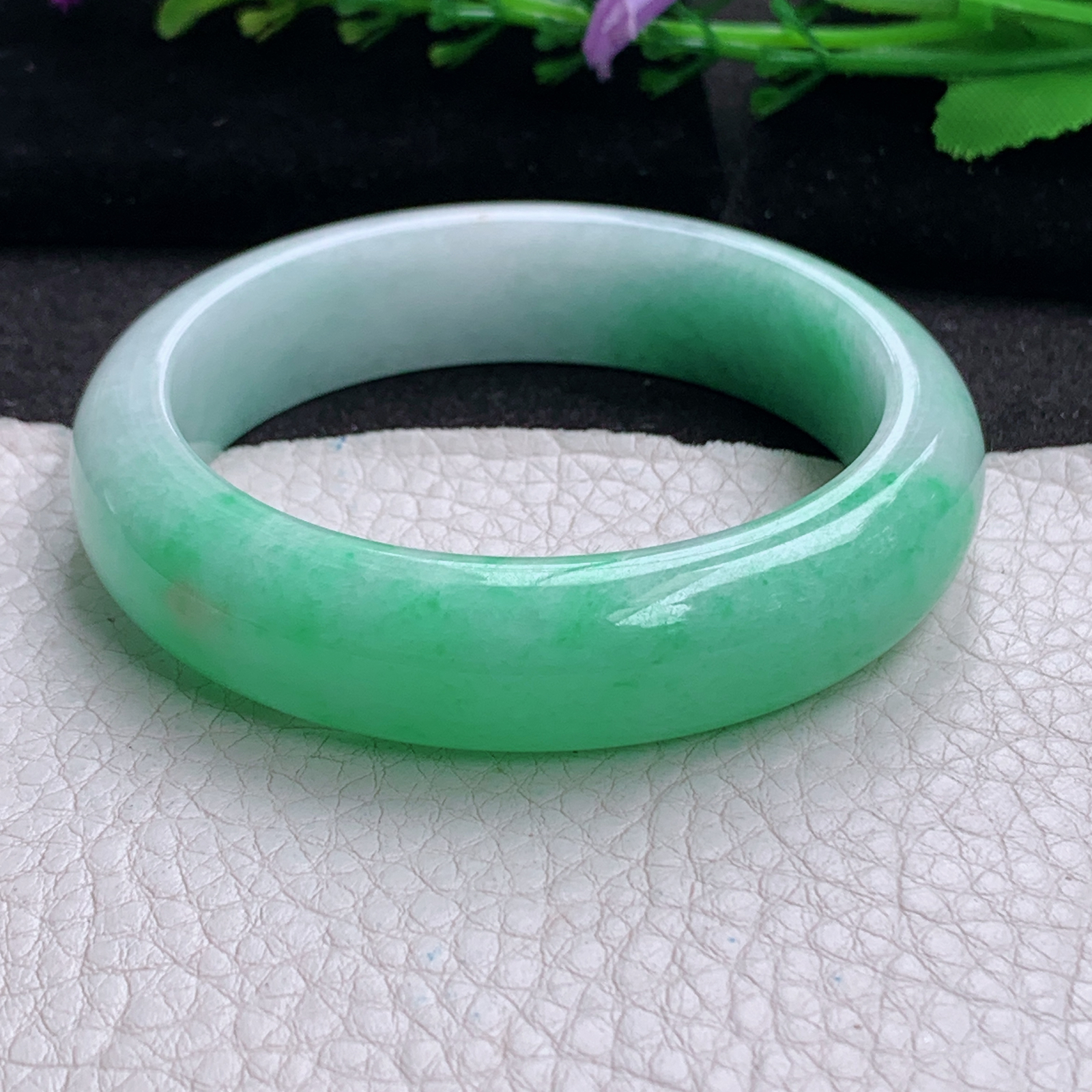 ee实拍54.5*14*8.2招财镯 天然缅甸翡翠a货手镯半山半水胶感正圈玉镯子