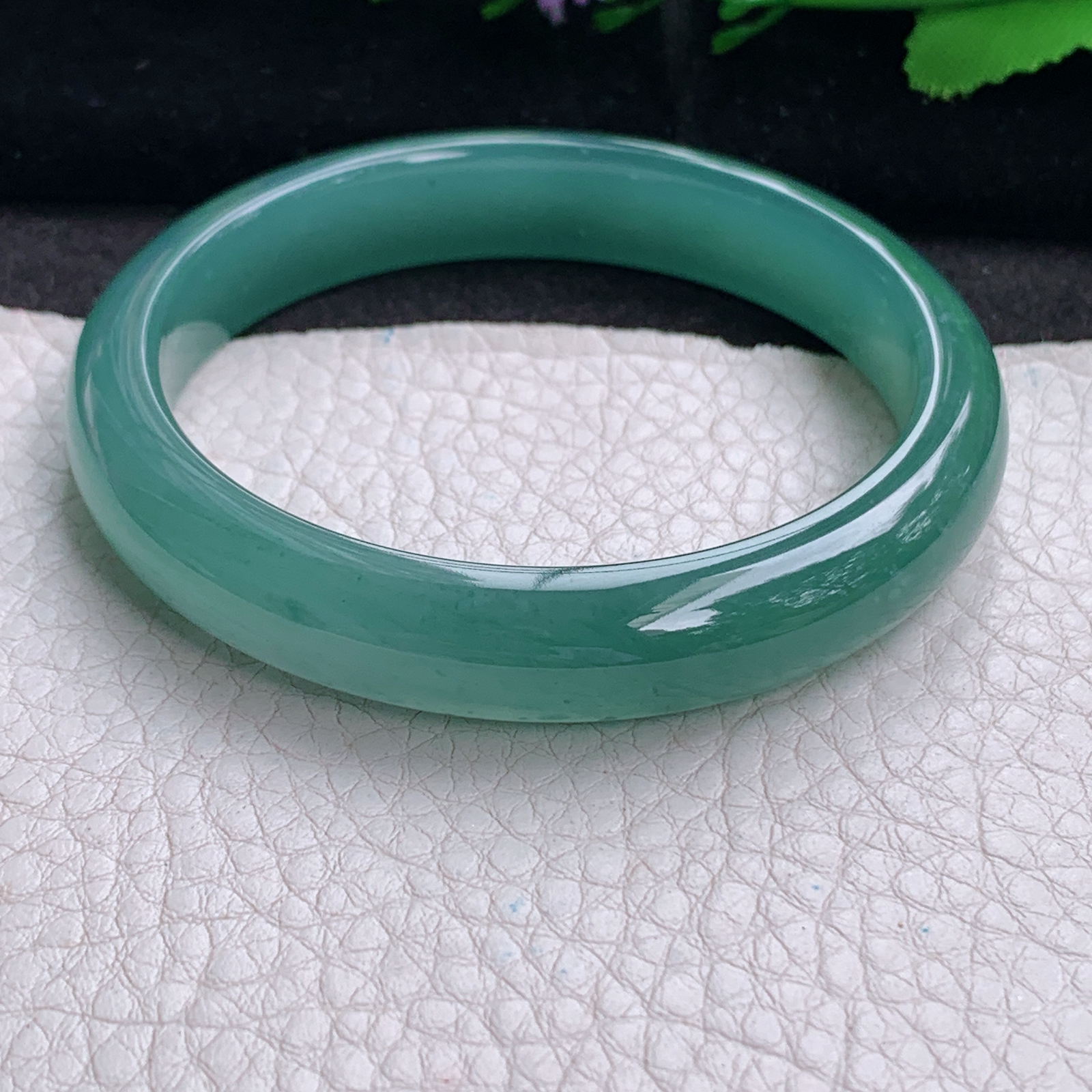 li实拍57.5*11.2*7.3平安镯 天然翡翠a货手镯冰蓝正圈玉镯子