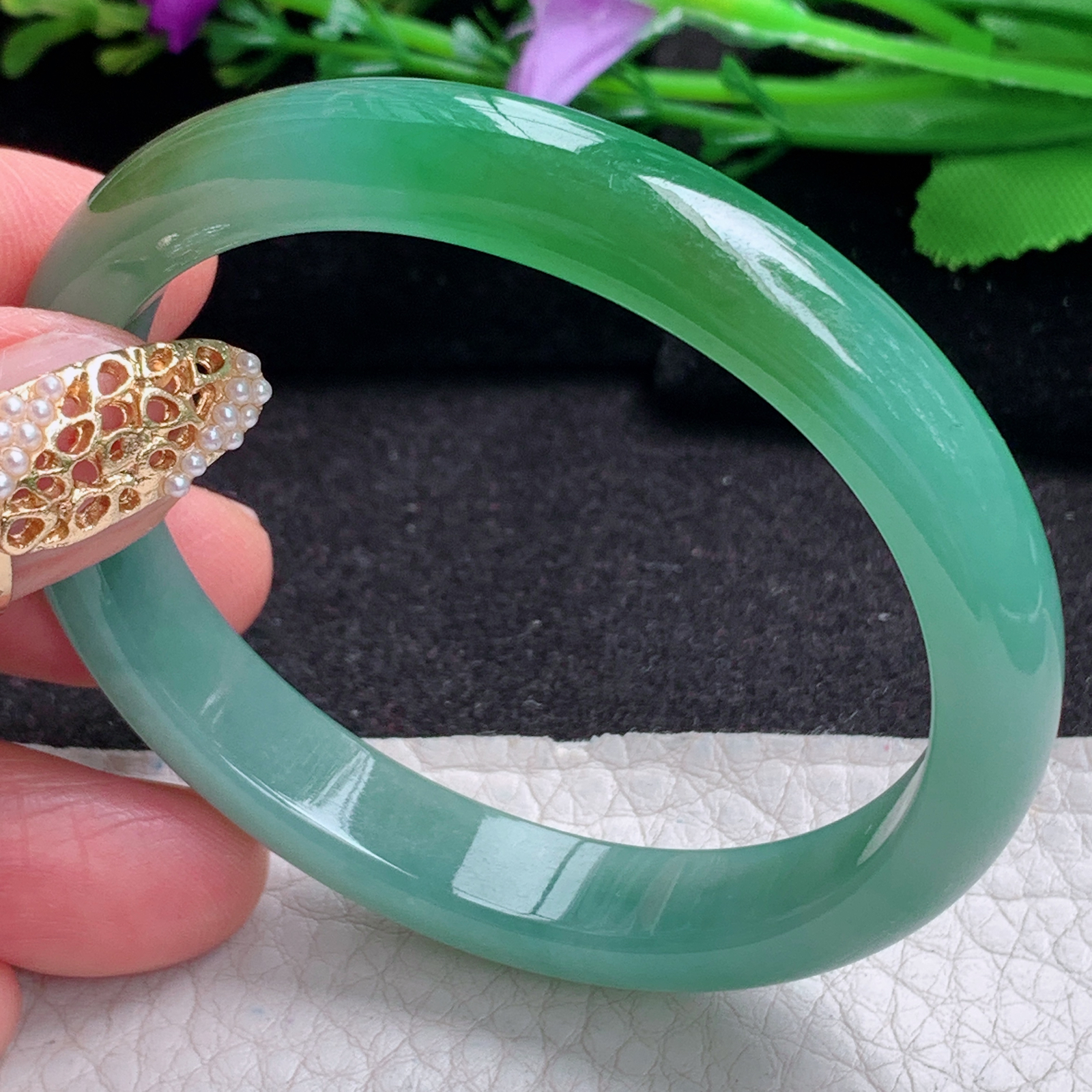ay小圈口53.8*47.5*10*6.5贵妃镯 天然缅甸翡翠a货手镯冰油蛋形玉镯子
