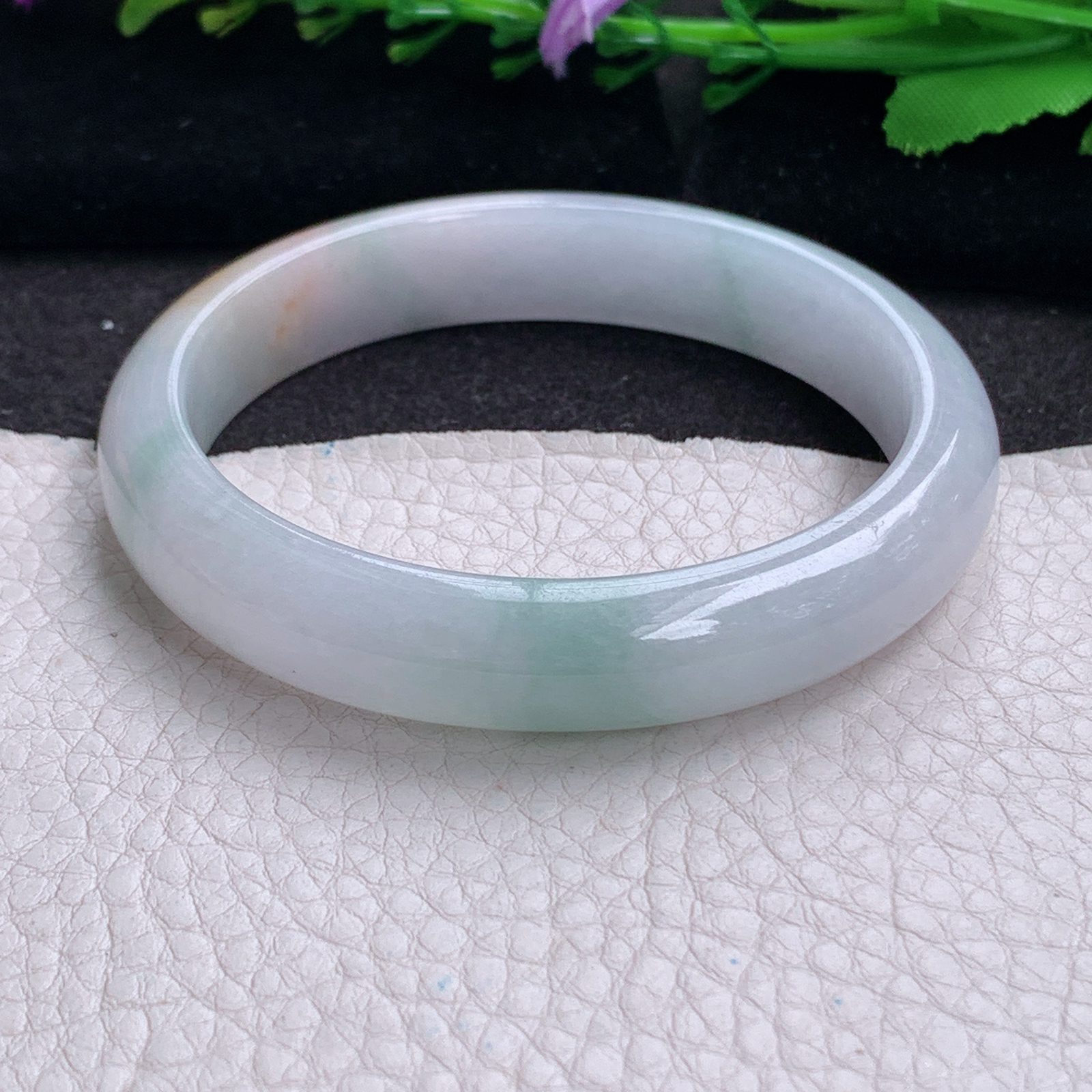 xc实拍58.5*12*7.6平安镯 天然缅甸翡翠a货手镯三彩胶感正圈玉镯子