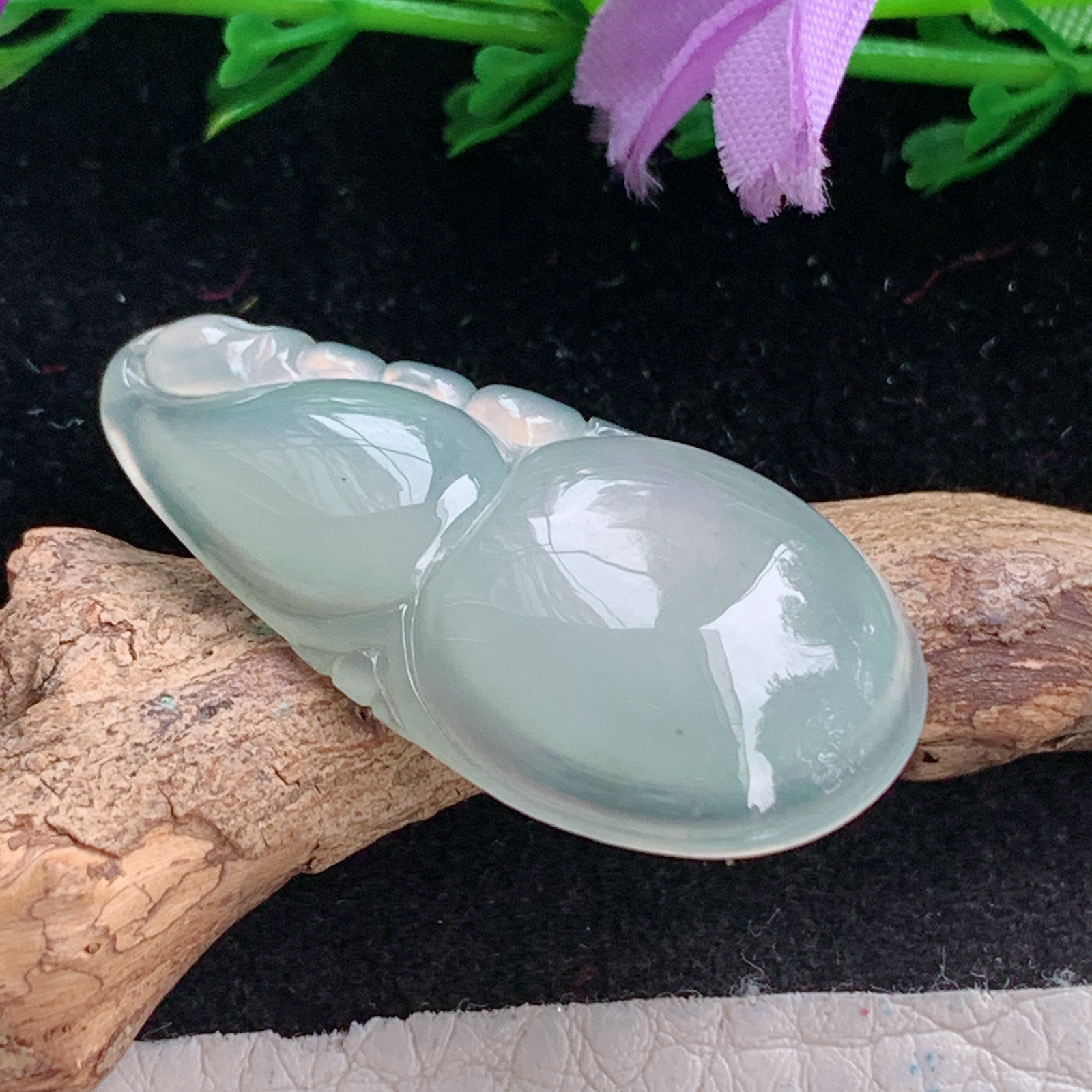 ajj实拍36.3*20.2*5.5天然缅甸翡翠精雕冰晴饱满葫芦玉吊坠 玉挂件