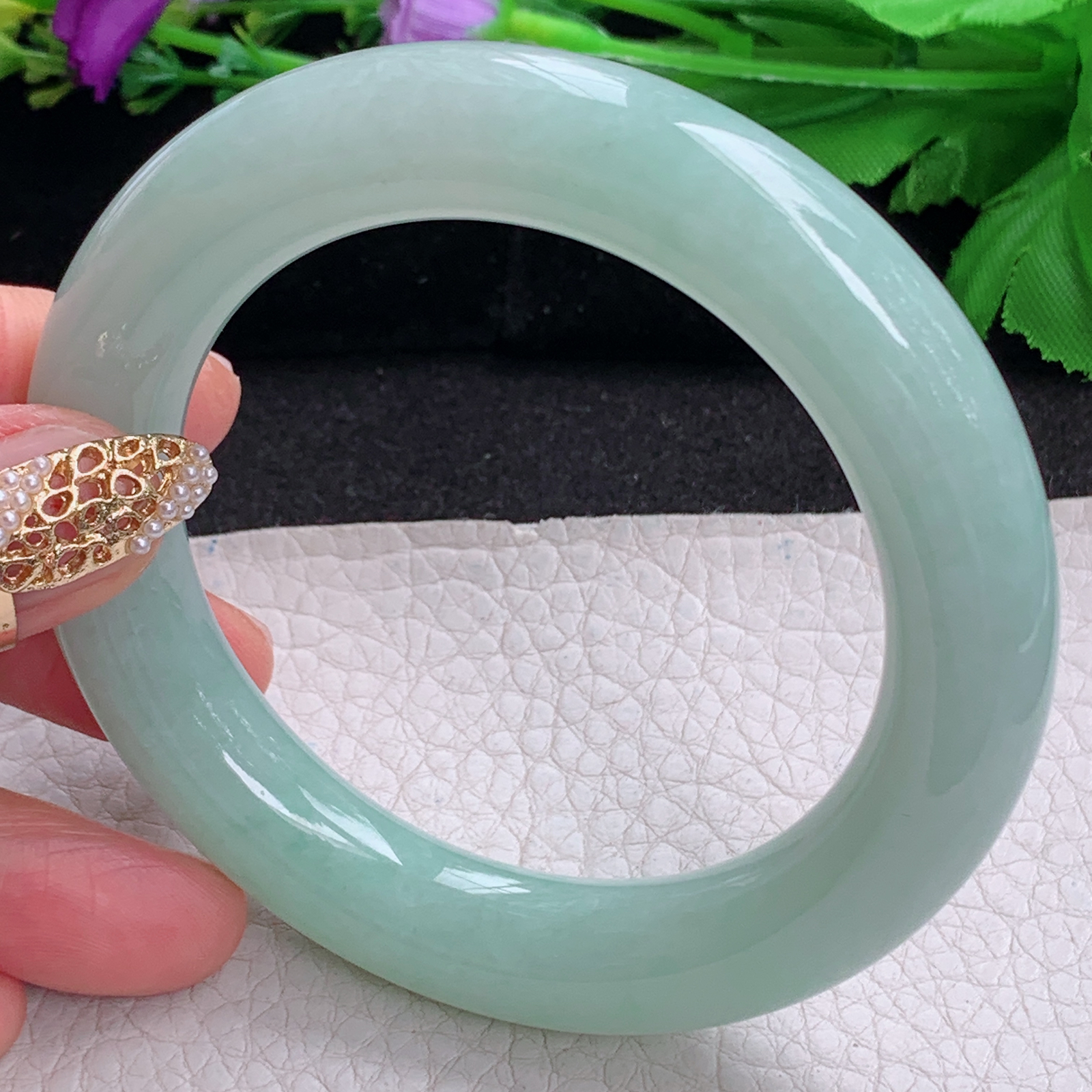 nr实拍57.5*12胖圆镯 天然缅甸翡翠a货手镯甜绿圆条大气玉镯子