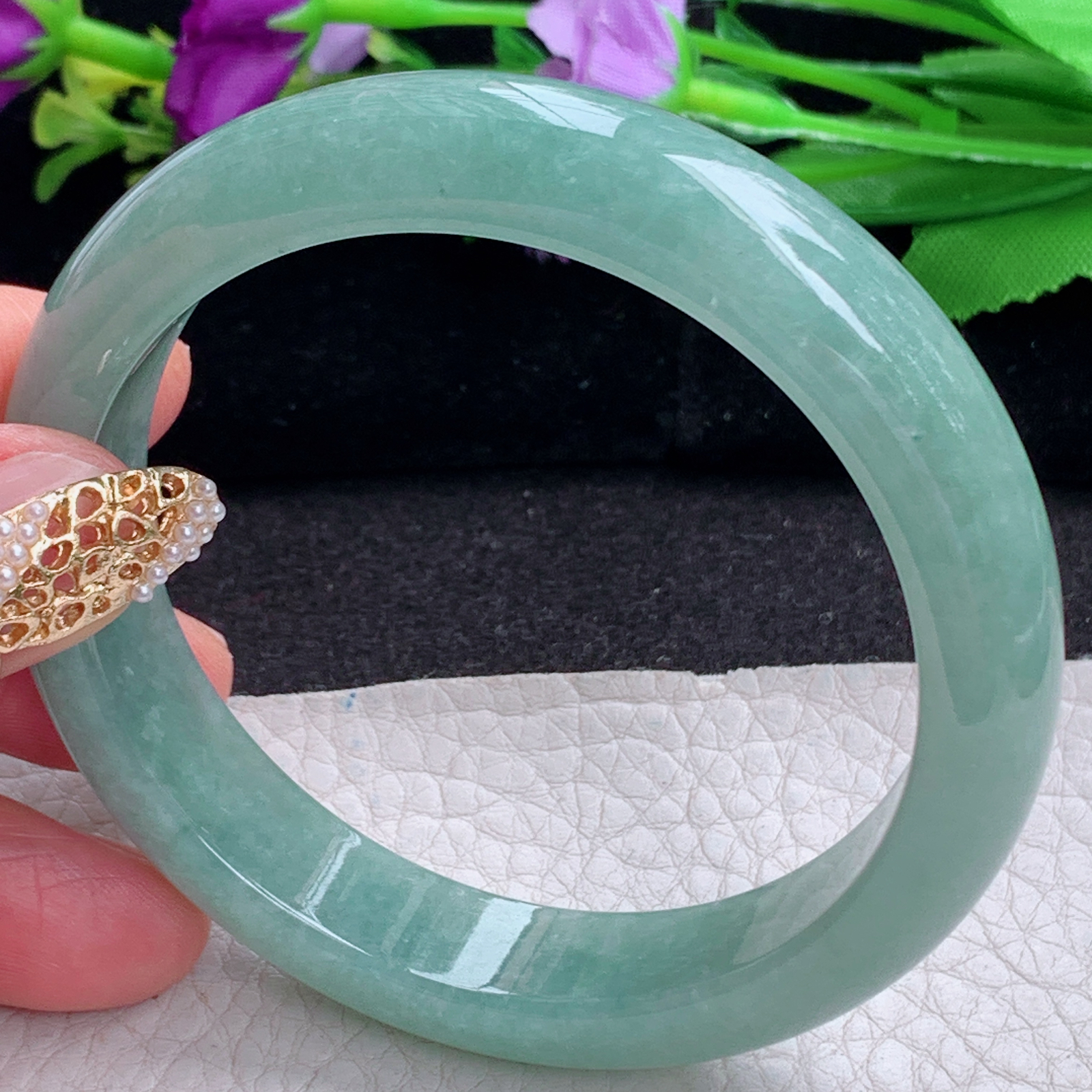 nr实拍58.5*12.6*8平安镯 天然缅甸翡翠a货手镯满色胶感正圈玉镯子