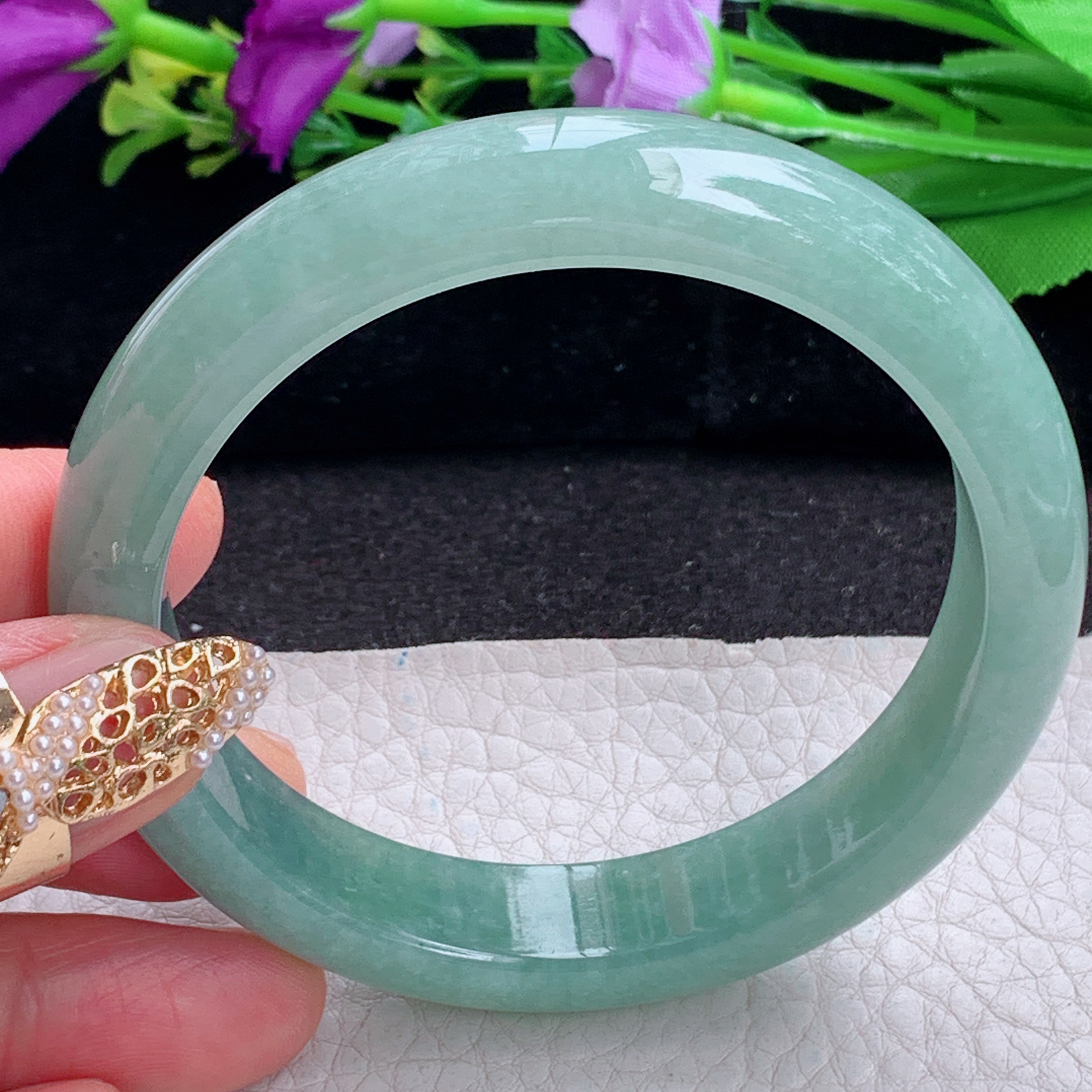 nr实拍58.5*12.6*8平安镯 天然缅甸翡翠a货手镯满色胶感正圈玉镯子