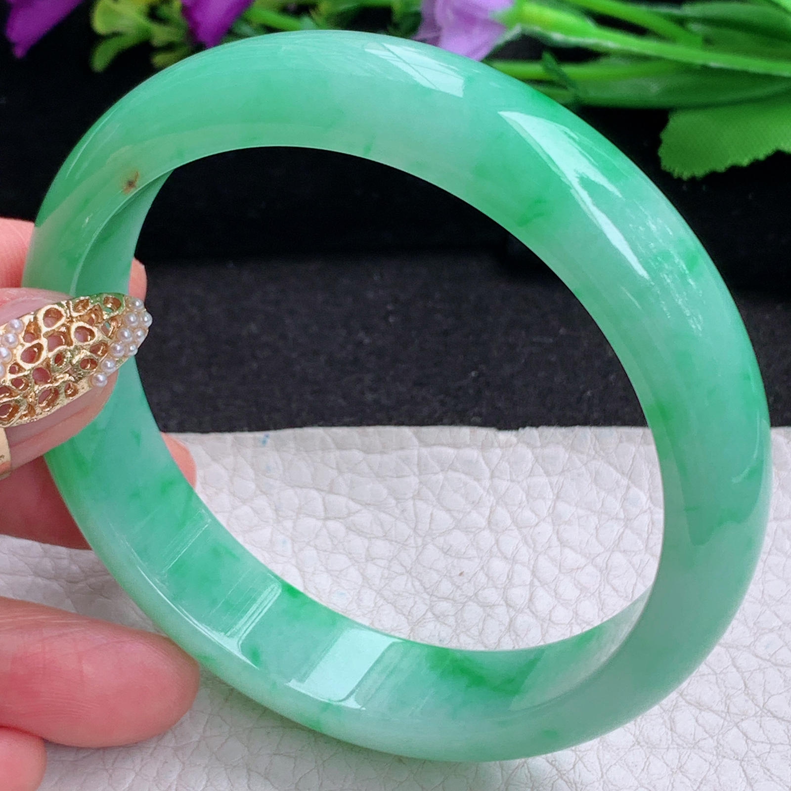 xc大圈口62*14.2*7.6平安镯 天然缅甸翡翠a货手镯辣阳绿胶感正圈玉镯子