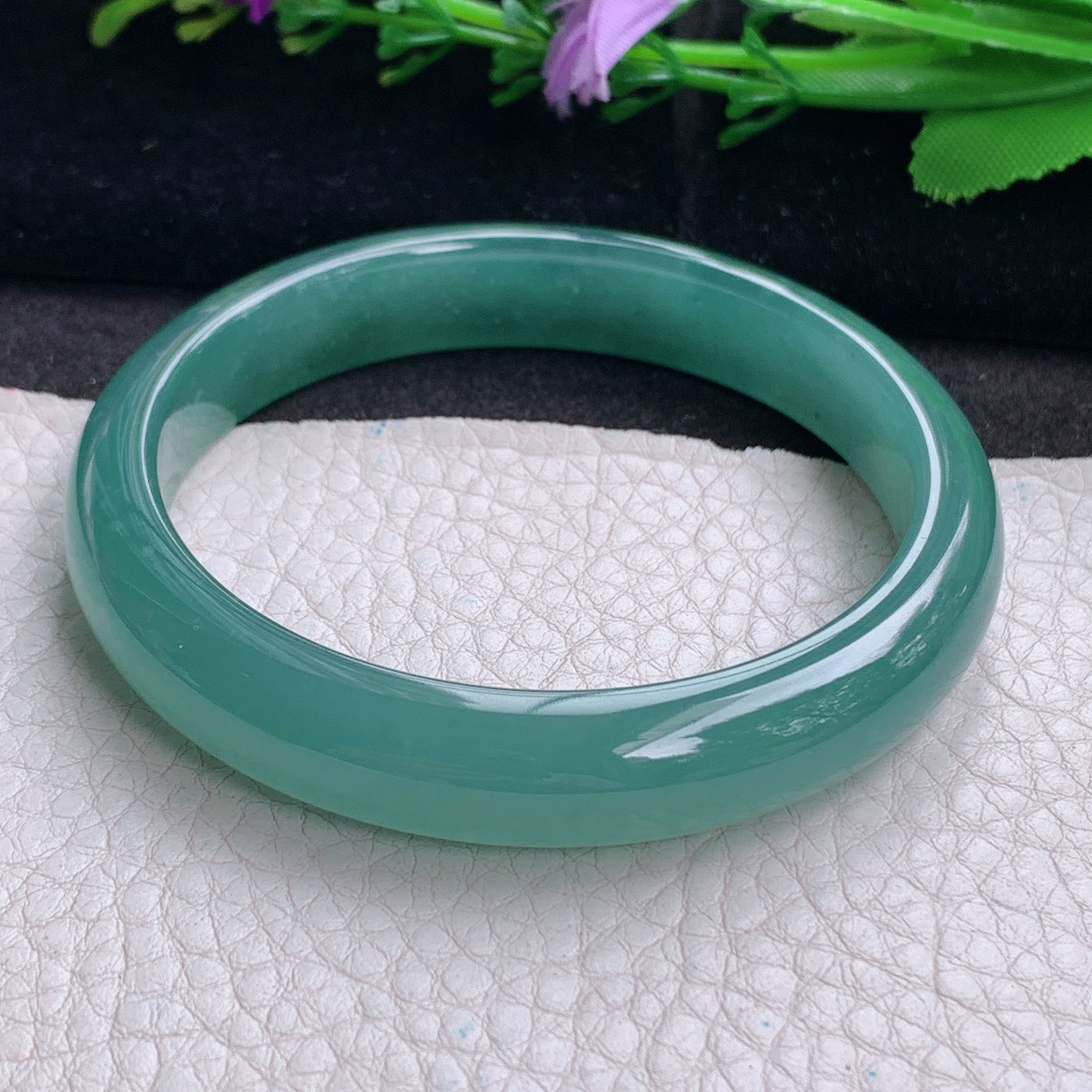 li实拍57.5*11.2*7.3平安镯 天然翡翠a货手镯冰蓝正圈玉镯子