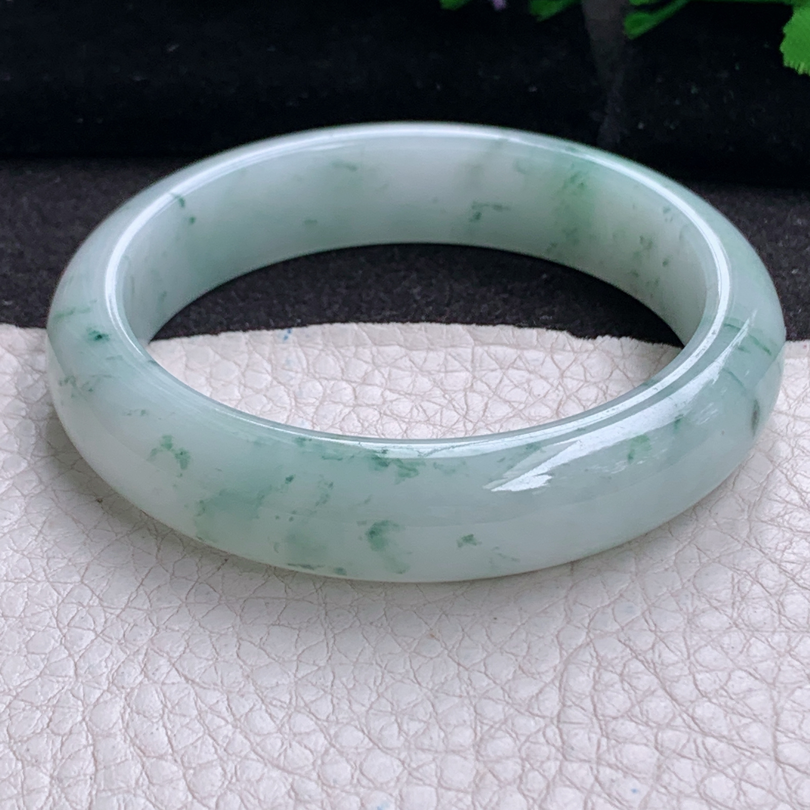 ee实拍53.8*12.7*7.3平安镯 天然缅甸翡翠a货手镯飘花胶感正圈玉镯子