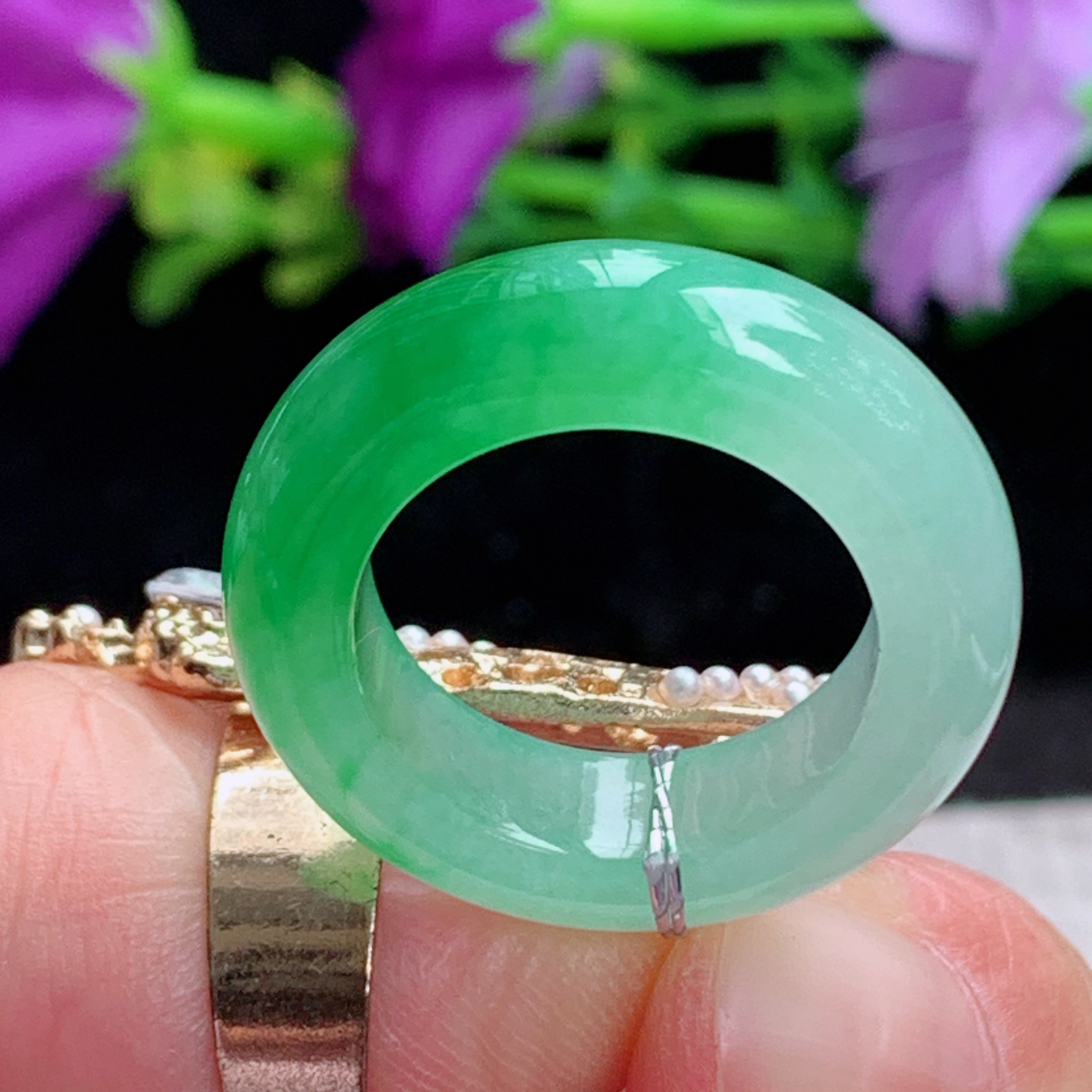 qxm实拍16.8*6.4*4.5缅甸翡翠辣阳绿16.8mm内径指环 玉戒指