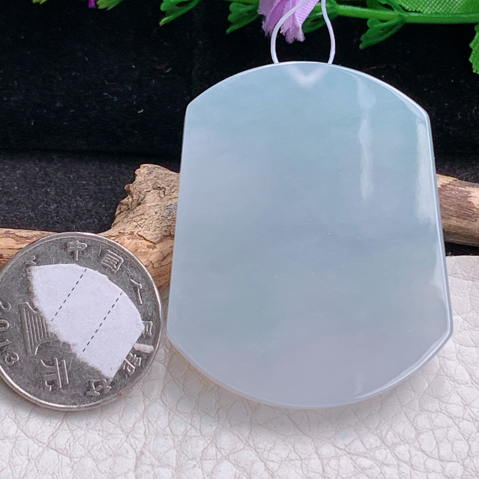 ktj实拍49.5*40*5.8天然缅甸翡翠精雕冰纯平安无事牌 素面牌玉吊坠 玉挂件