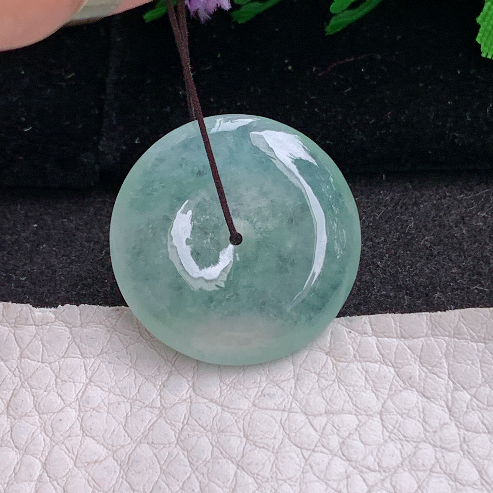 ajj实拍26.2*5.2天然缅甸翡翠精雕冰晴平安扣 玉扣玉吊坠 玉挂件