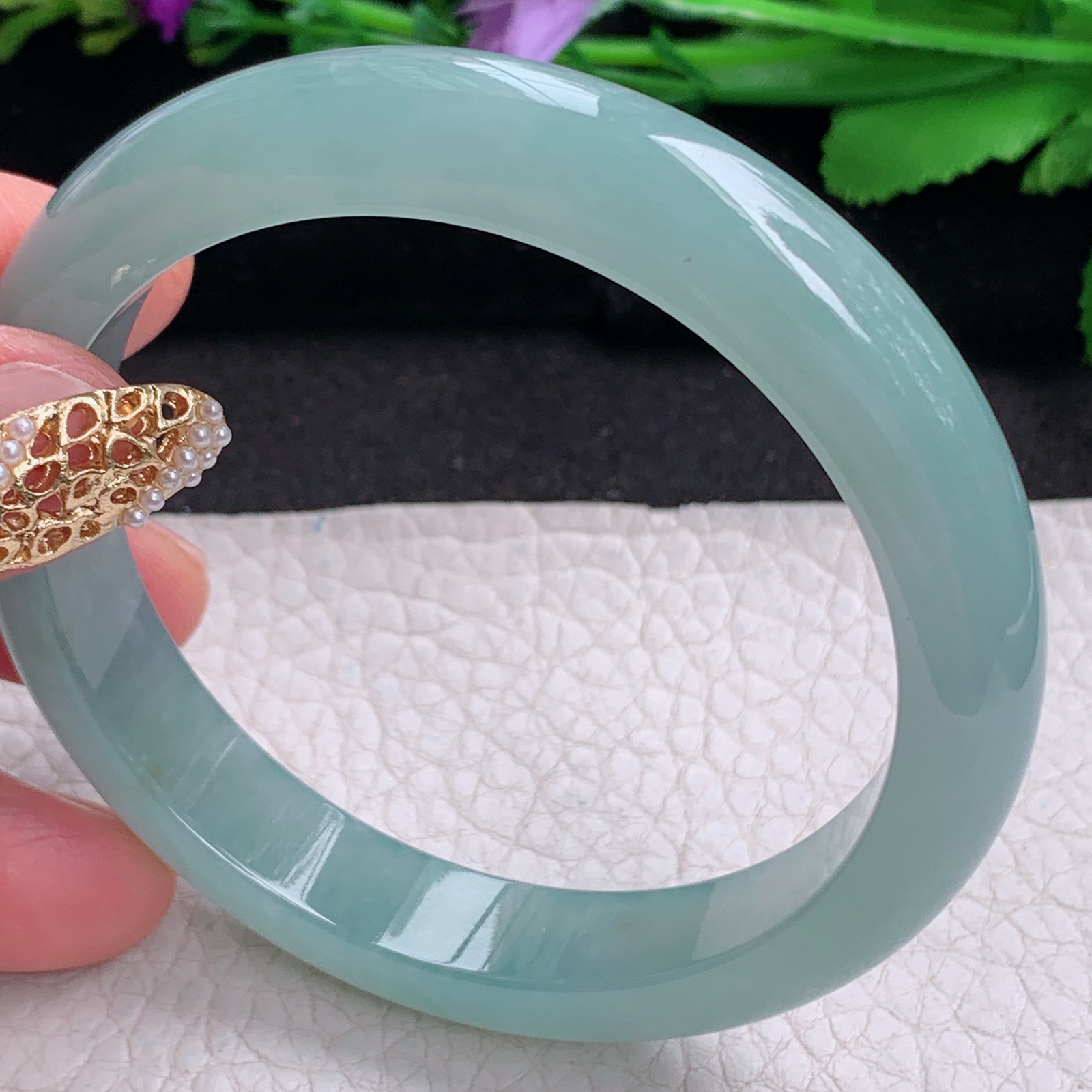 nr实拍57.5*11.2*8平安镯 天然缅甸翡翠a货手镯晴水蓝胶感正圈玉镯子