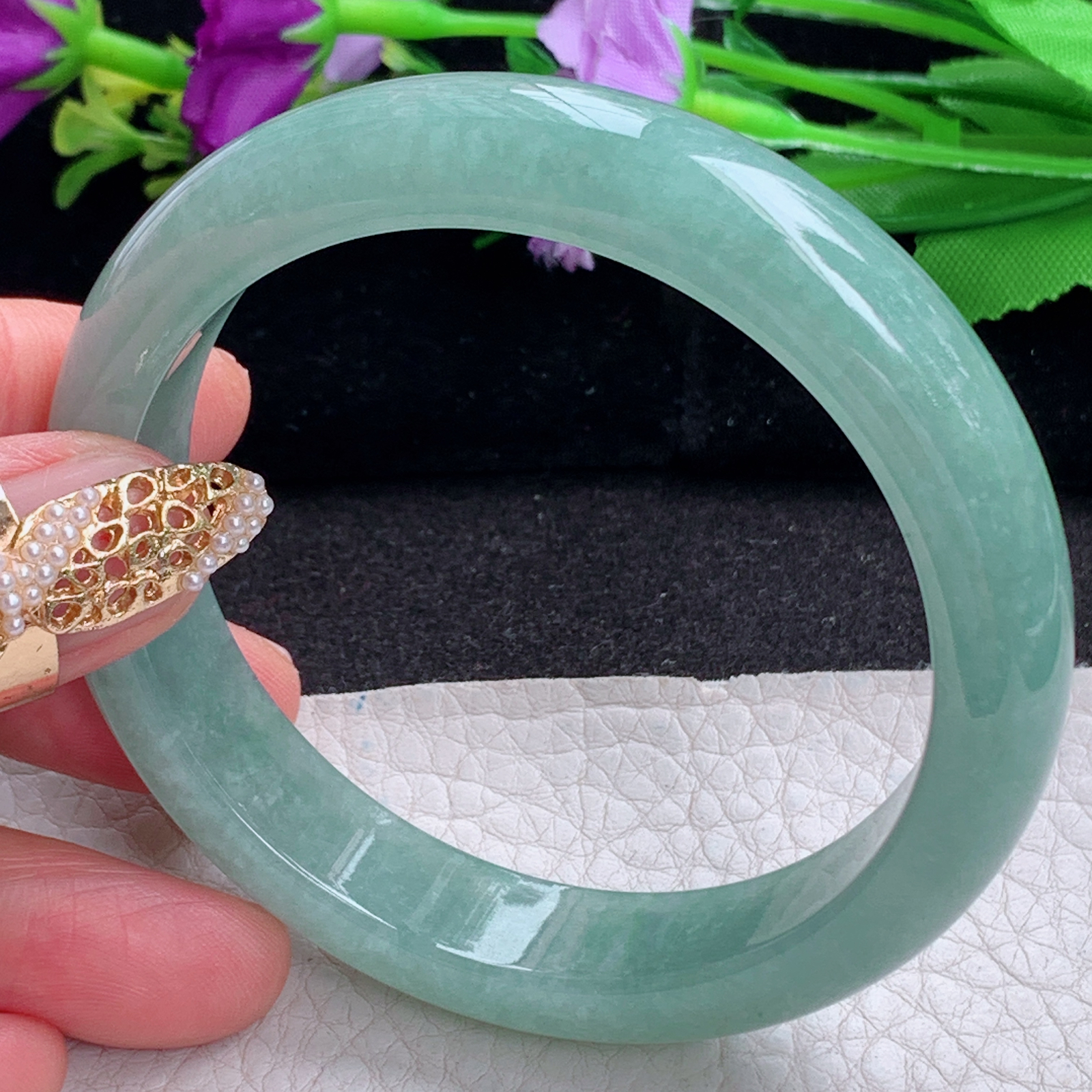 nr实拍58.5*12.6*8平安镯 天然缅甸翡翠a货手镯满色胶感正圈玉镯子