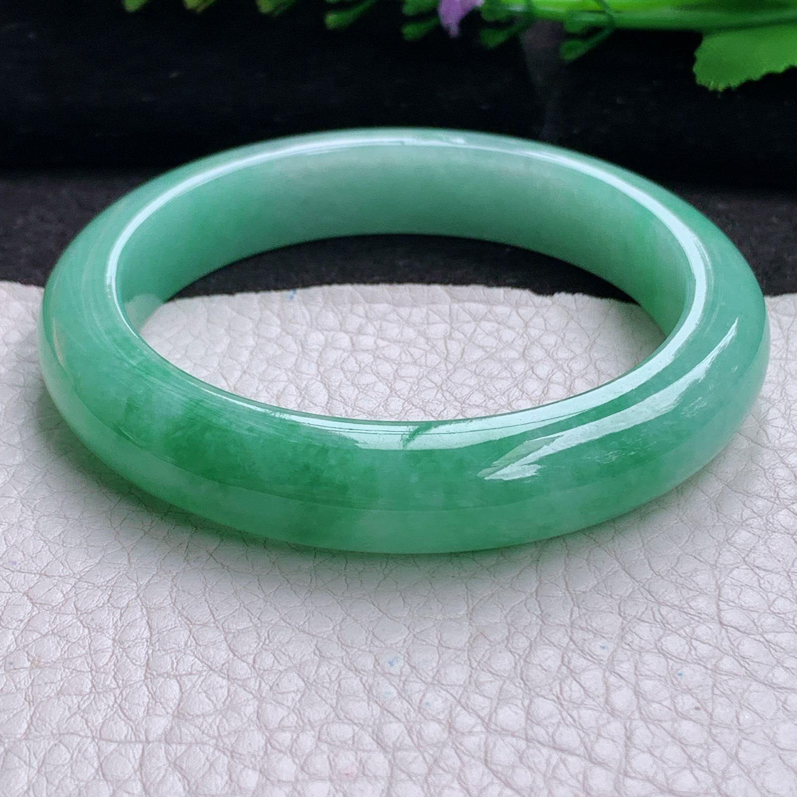 xc大圈口60.5*12.3*9.2平安镯 天然缅甸翡翠a货手镯辣绿胶感正圈玉镯子