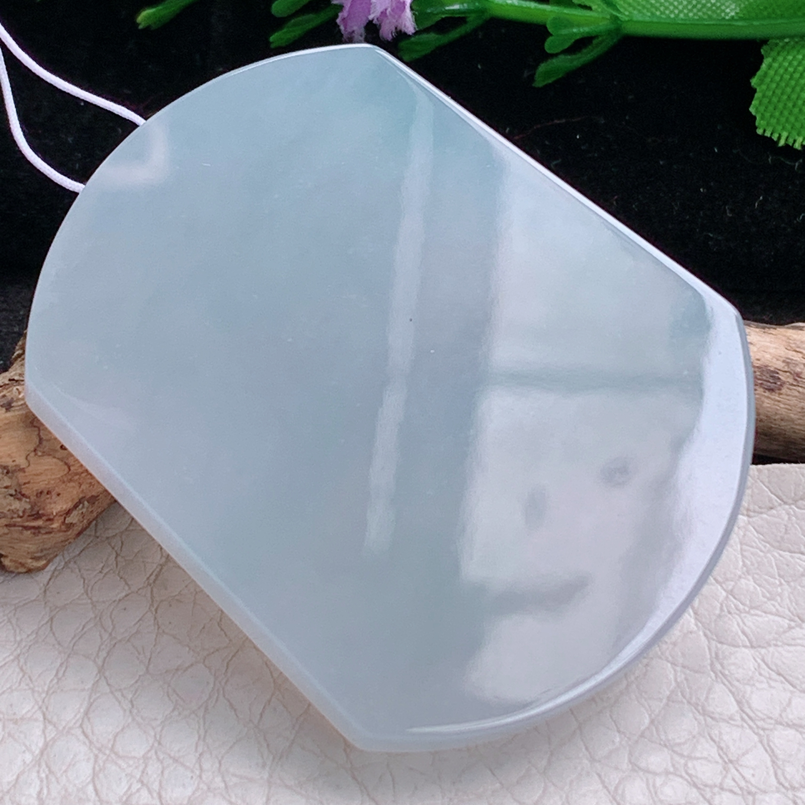 ktj实拍49.5*40*5.8天然缅甸翡翠精雕冰纯平安无事牌 素面牌玉吊坠 玉挂件