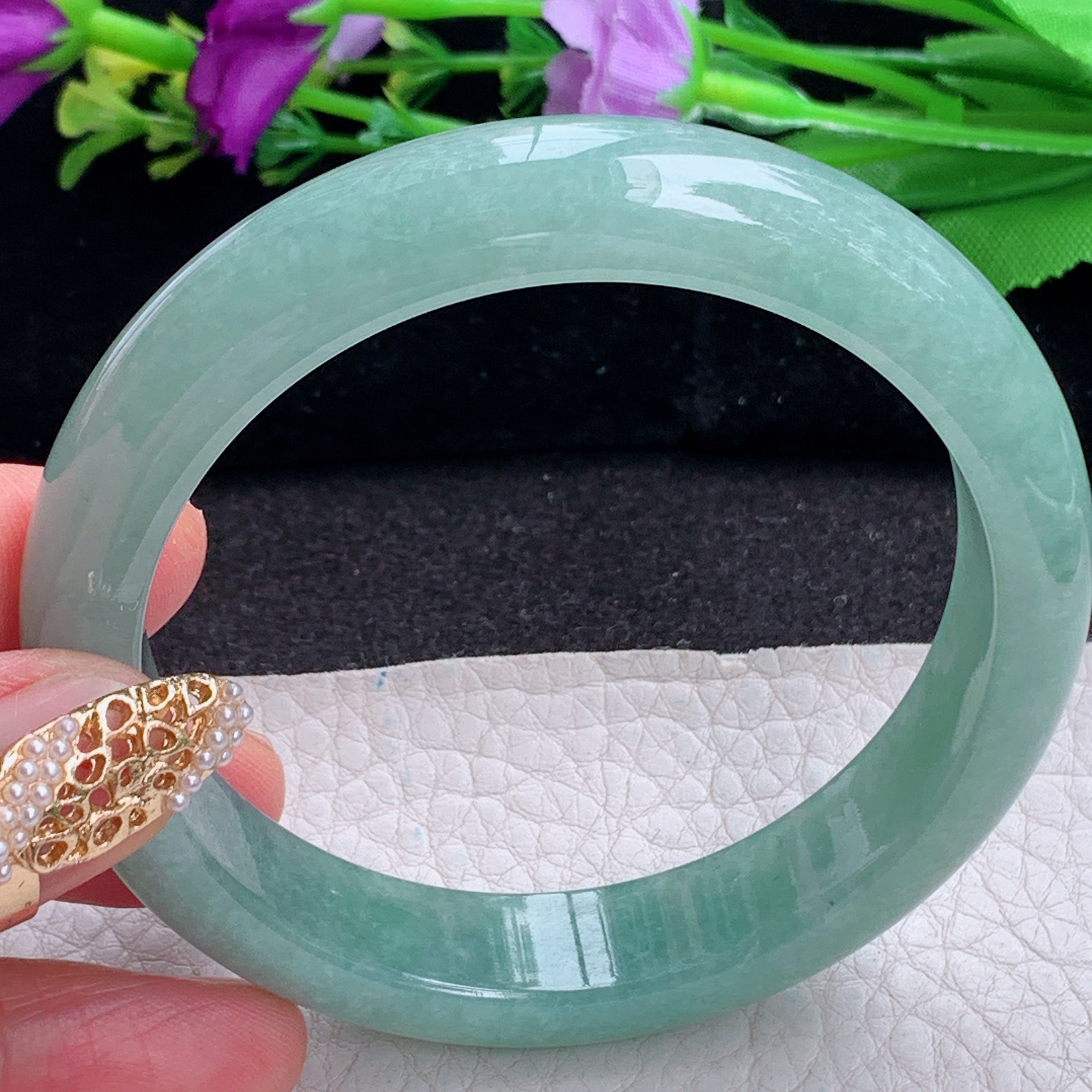 nr实拍58.5*12.6*8平安镯 天然缅甸翡翠a货手镯满色胶感正圈玉镯子