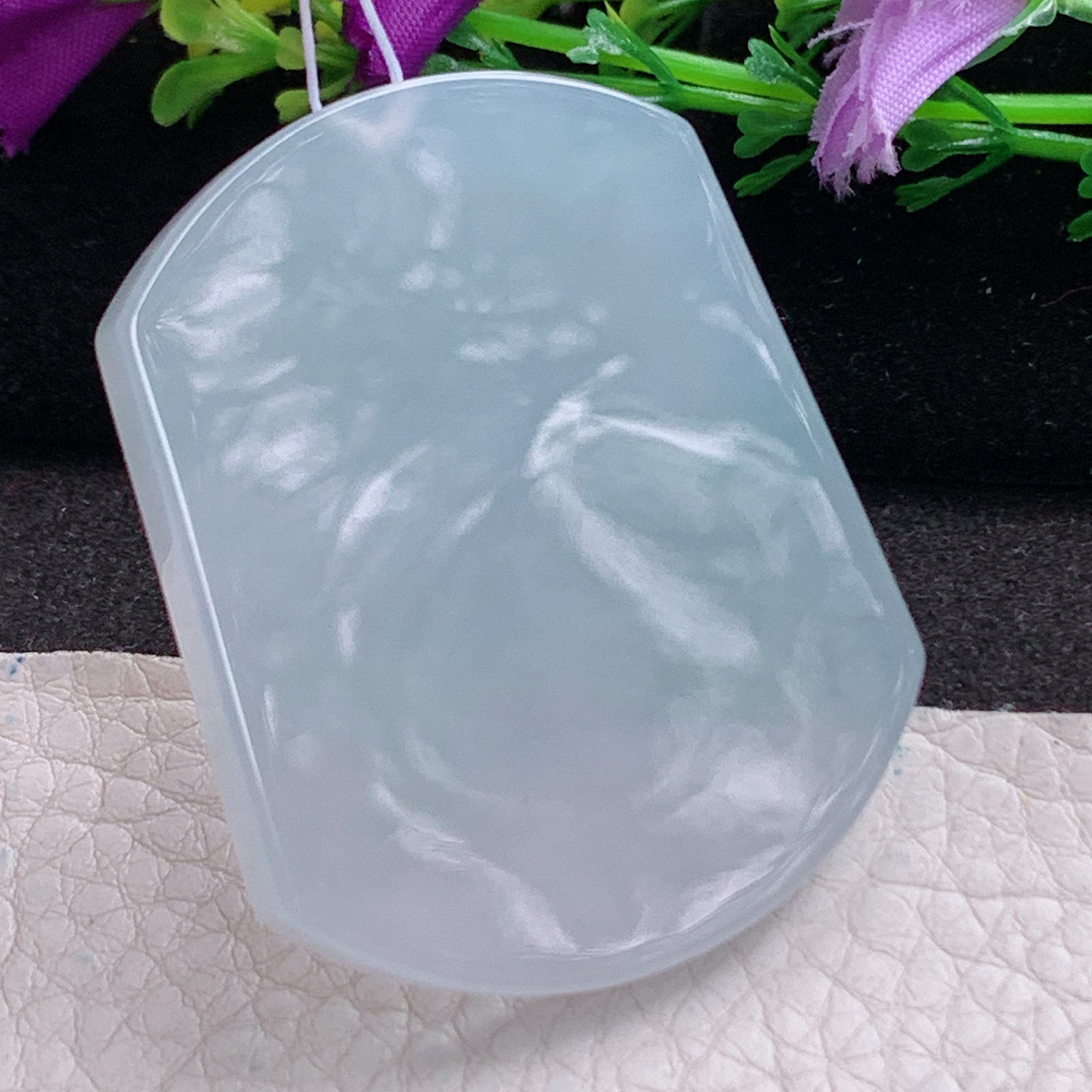 ktj实拍49.5*40*5.8天然缅甸翡翠精雕冰纯平安无事牌 素面牌玉吊坠 玉挂件