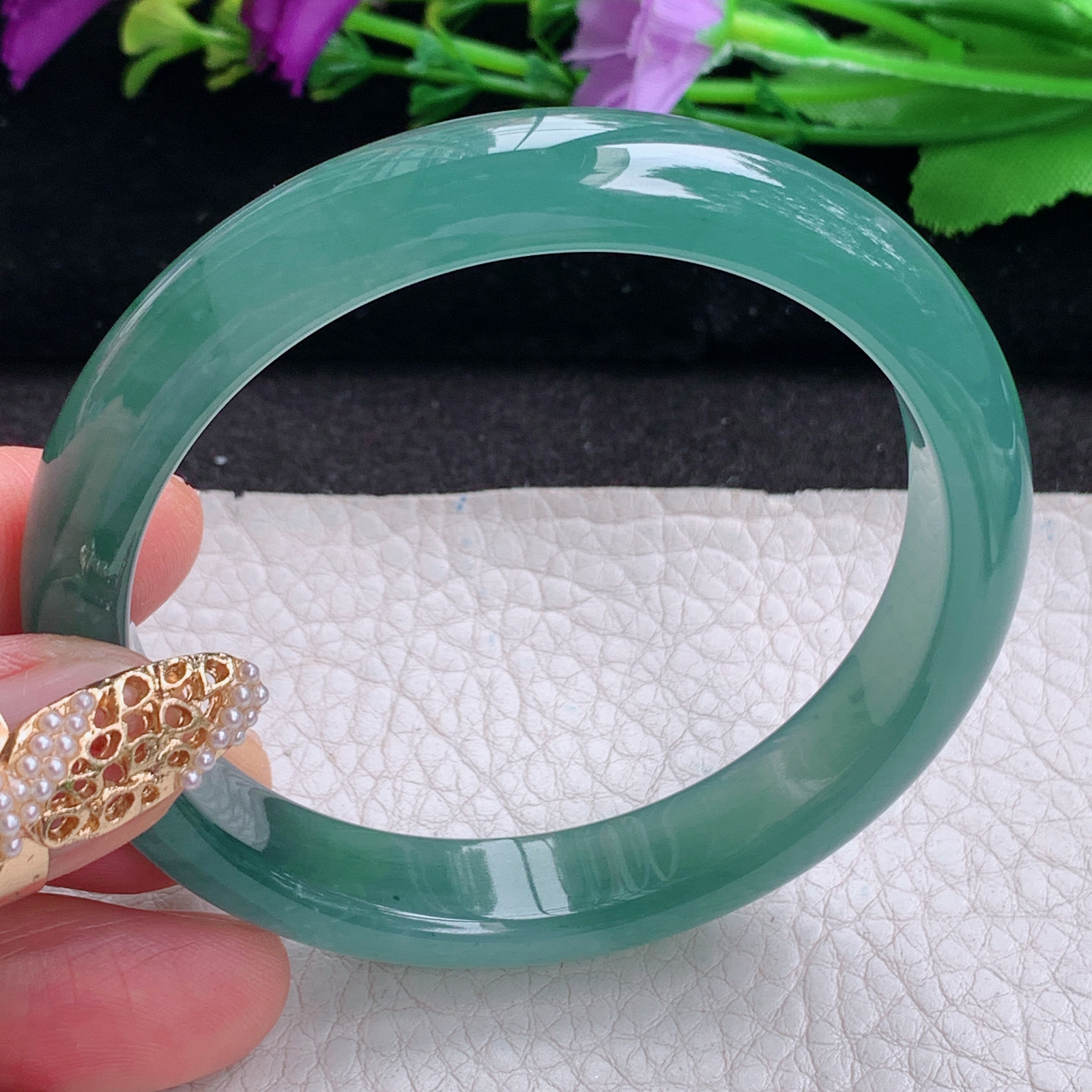 li实拍57.5*11.2*7.3平安镯 天然翡翠a货手镯冰蓝正圈玉镯子