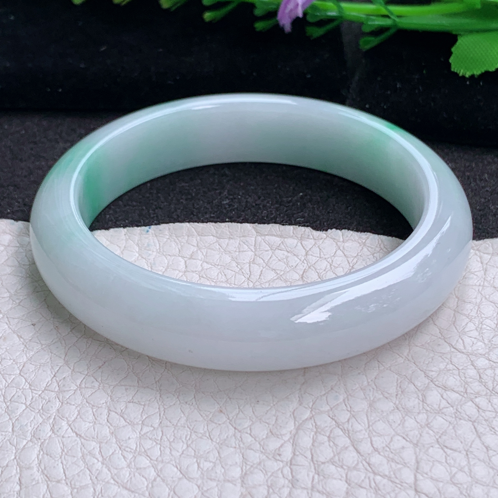 ay实拍56*12.8*8.2平安镯 天然缅甸翡翠a货手镯飘花正圈玉镯子