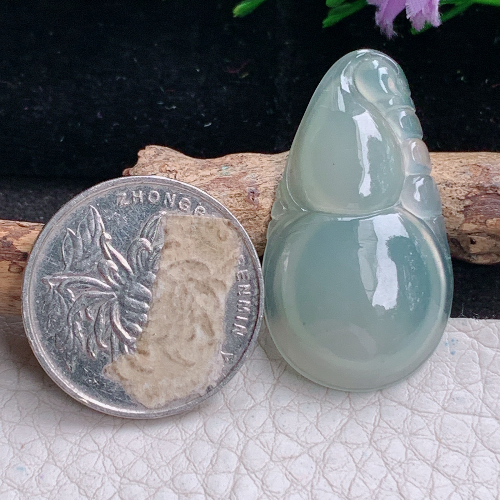 ajj实拍36.3*20.2*5.5天然缅甸翡翠精雕冰晴饱满葫芦玉吊坠 玉挂件