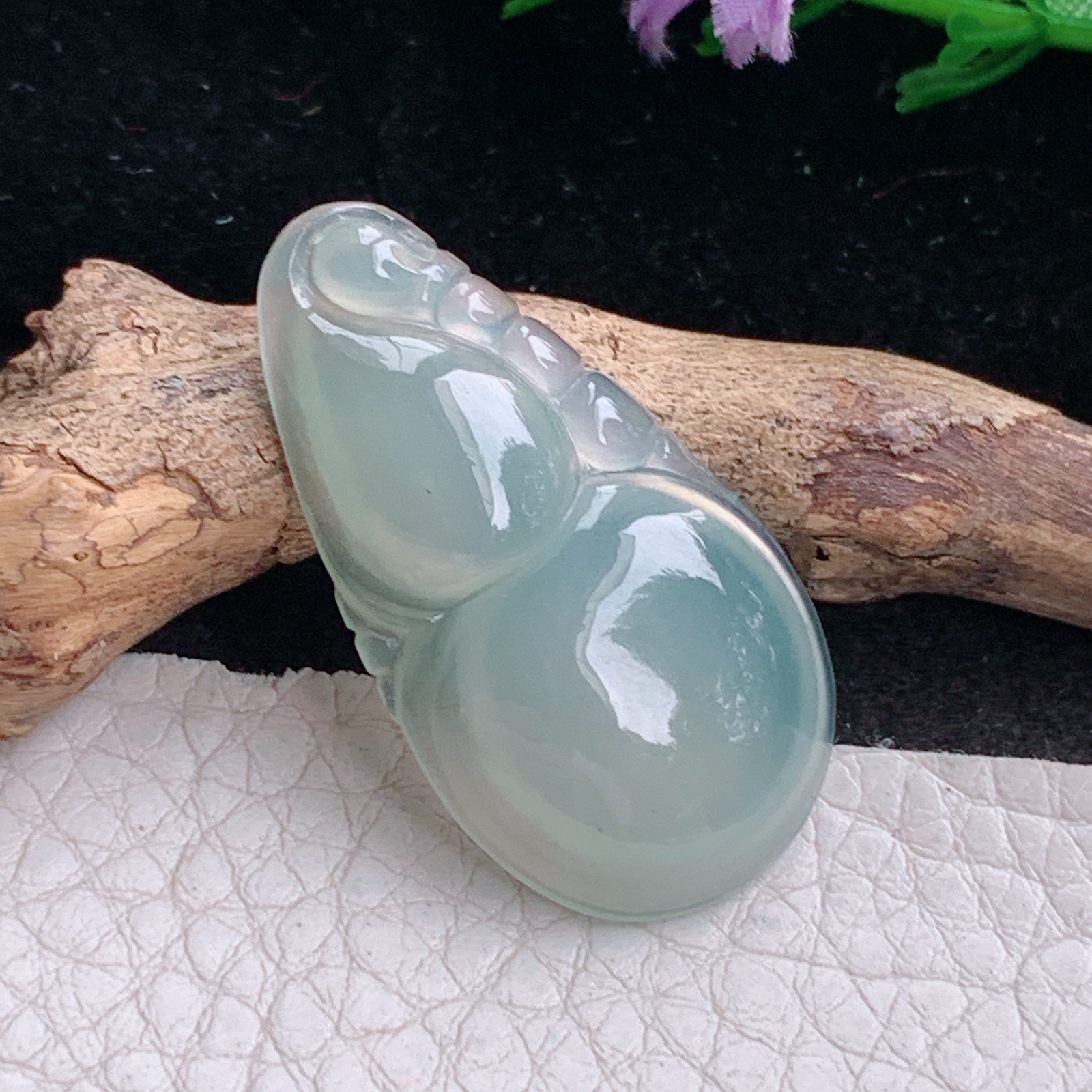 ajj实拍36.3*20.2*5.5天然缅甸翡翠精雕冰晴饱满葫芦玉吊坠 玉挂件