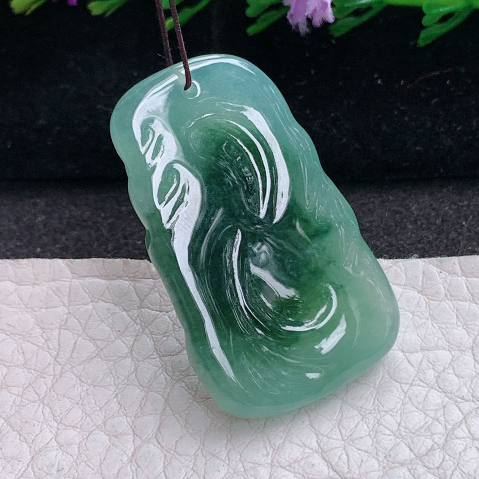 ktj实拍39.5*23.8*6天然缅甸翡翠精雕冰润马上发财 生肖马玉吊坠 玉挂件