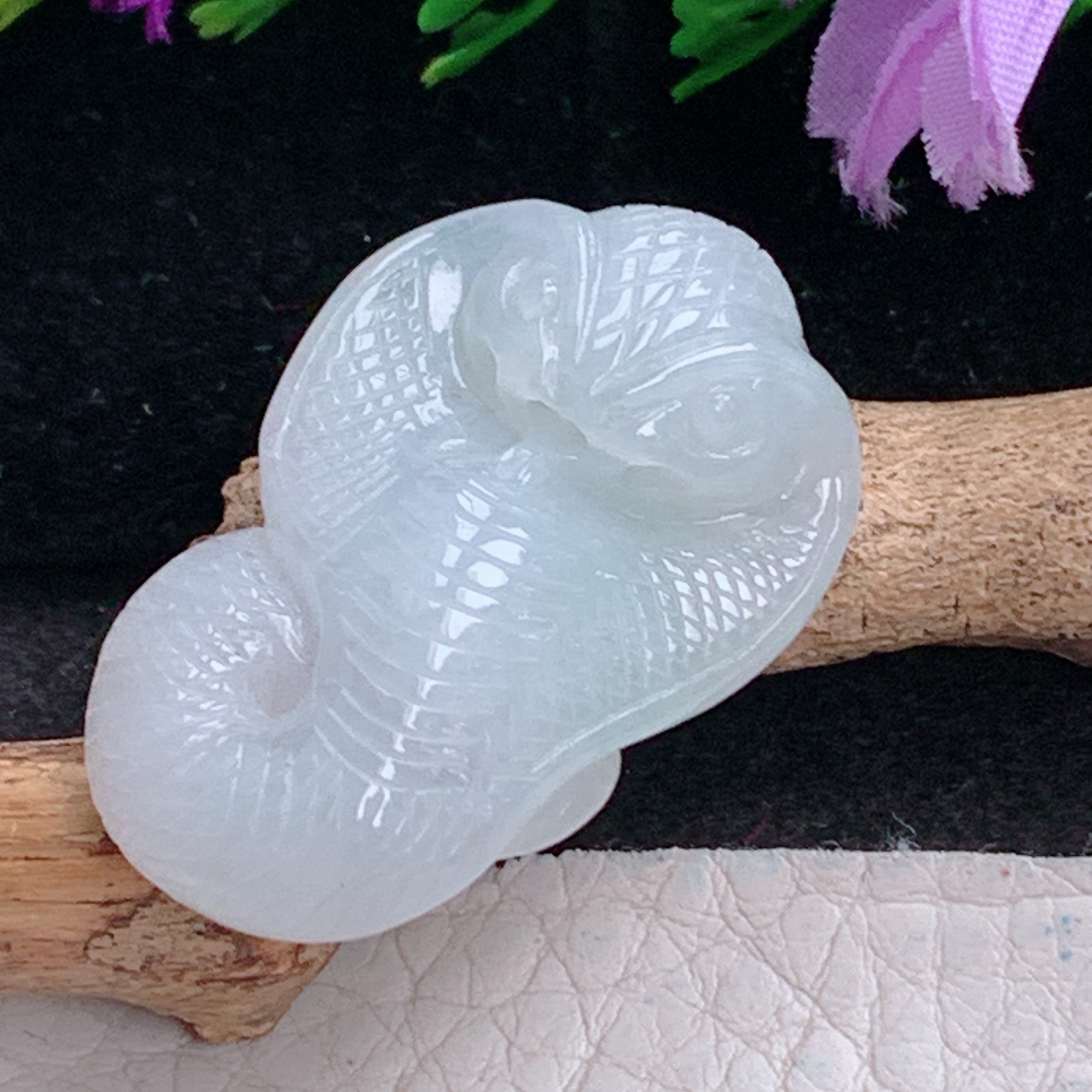 ajj实拍35.6*23*8.8天然缅甸翡翠精雕冰纯立体蛇 生肖蛇玉吊坠 玉挂件