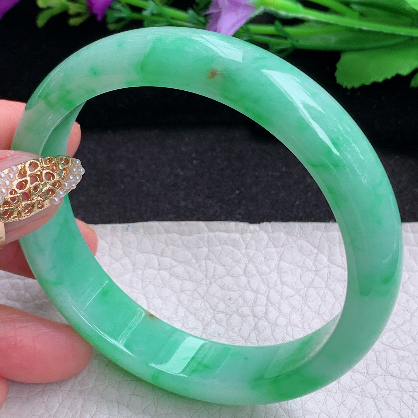 xc大圈口62*14.2*7.6平安镯 天然缅甸翡翠a货手镯辣阳绿胶感正圈玉镯子