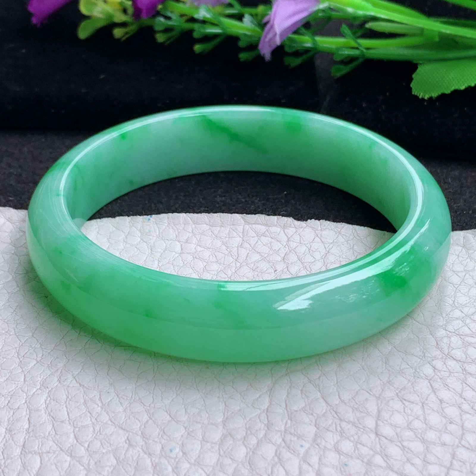 xc大圈口62*14.2*7.6平安镯 天然缅甸翡翠a货手镯辣阳绿胶感正圈玉镯子