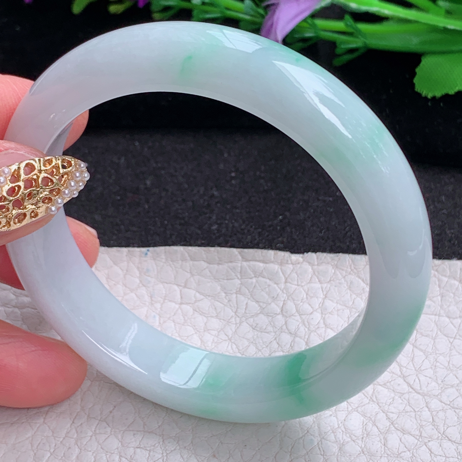 ay实拍56*12.8*8.2平安镯 天然缅甸翡翠a货手镯飘花正圈玉镯子