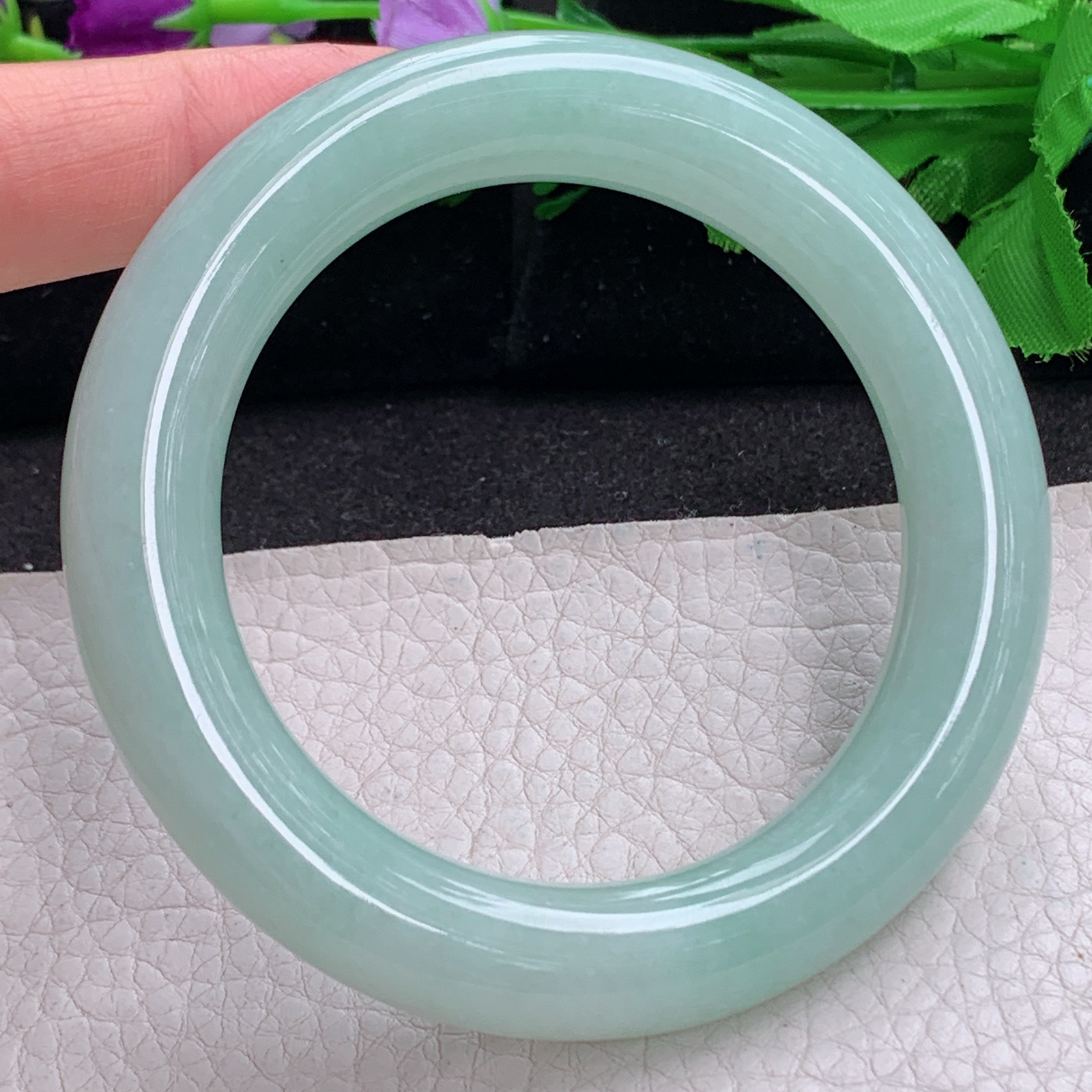 nr实拍57.5*12胖圆镯 天然缅甸翡翠a货手镯甜绿圆条大气玉镯子