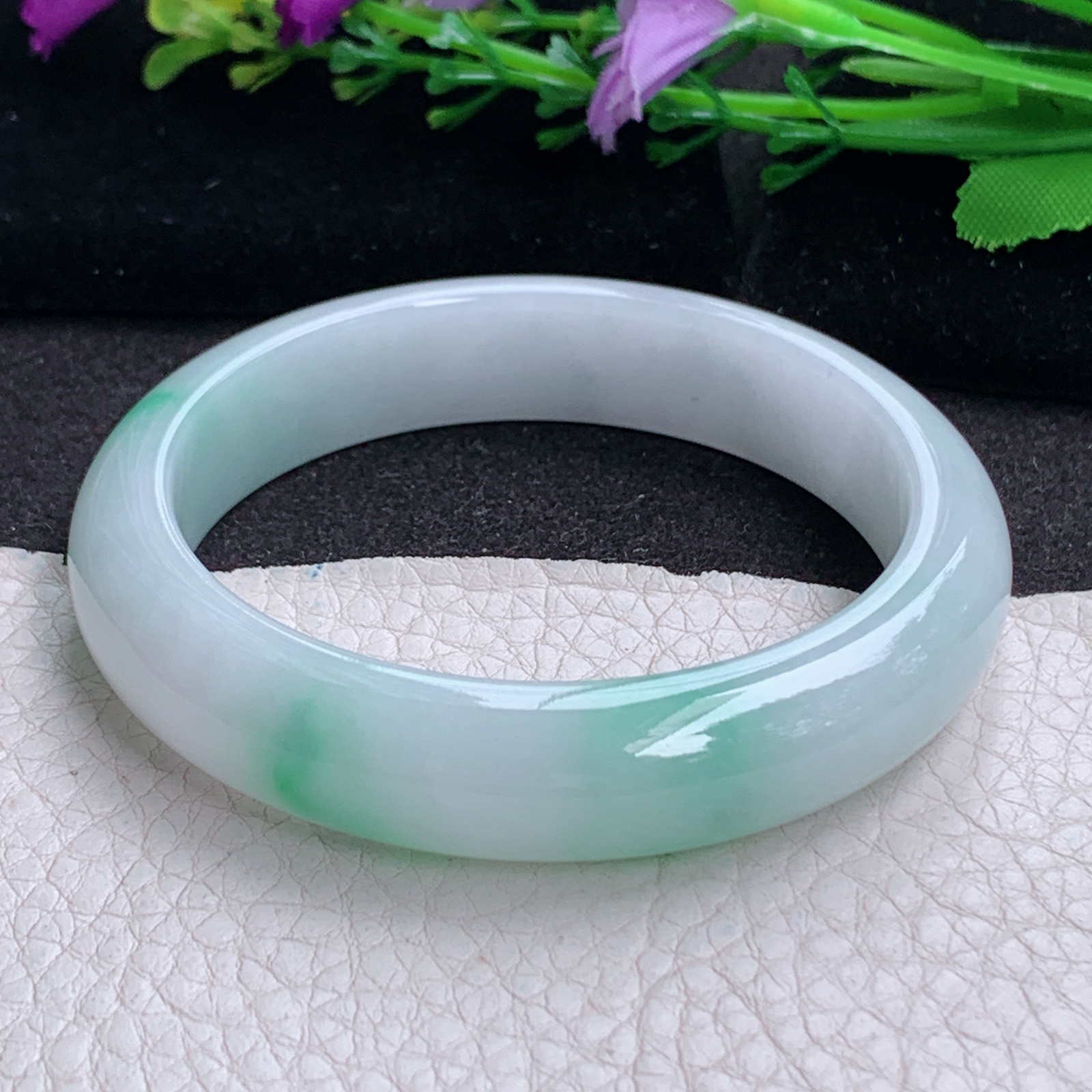 ay实拍56*12.8*8.2平安镯 天然缅甸翡翠a货手镯飘花正圈玉镯子