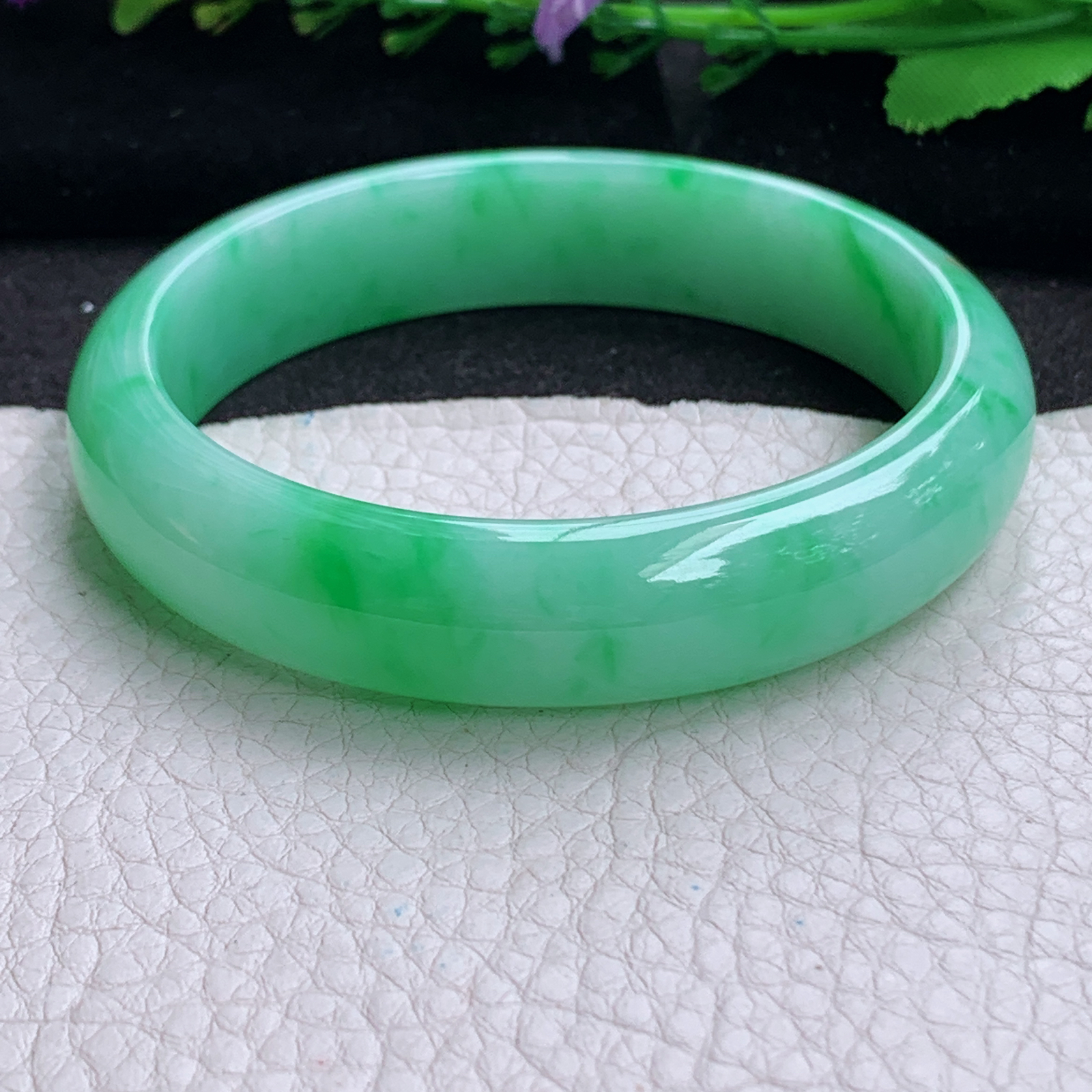 xc大圈口62*14.2*7.6平安镯 天然缅甸翡翠a货手镯辣阳绿胶感正圈玉镯子