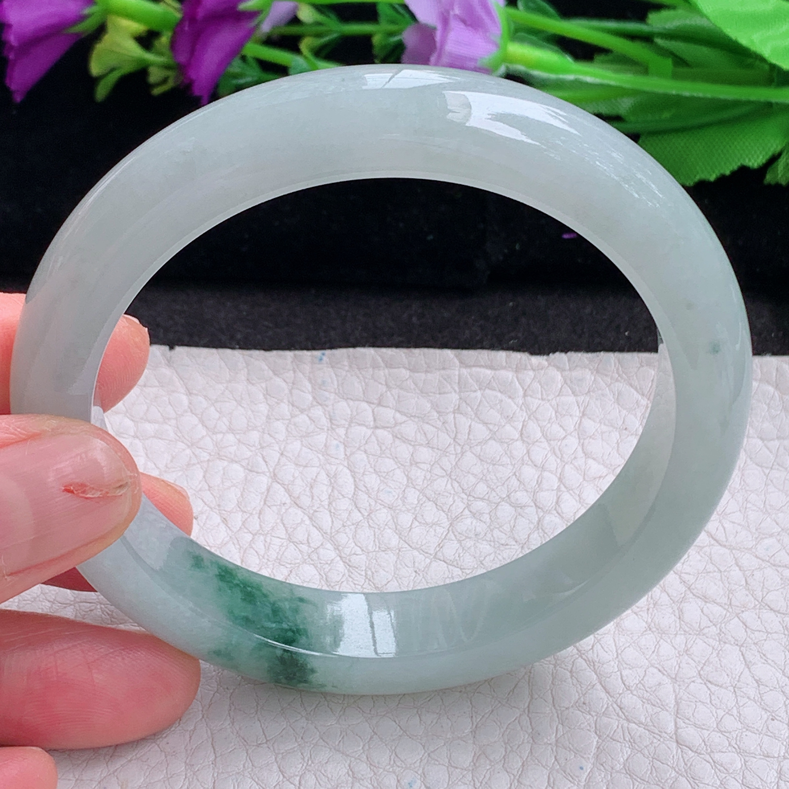 li大圈口60.8*12*8.8平安镯 天然缅甸翡翠a货手镯飘花胶感正圈玉镯子