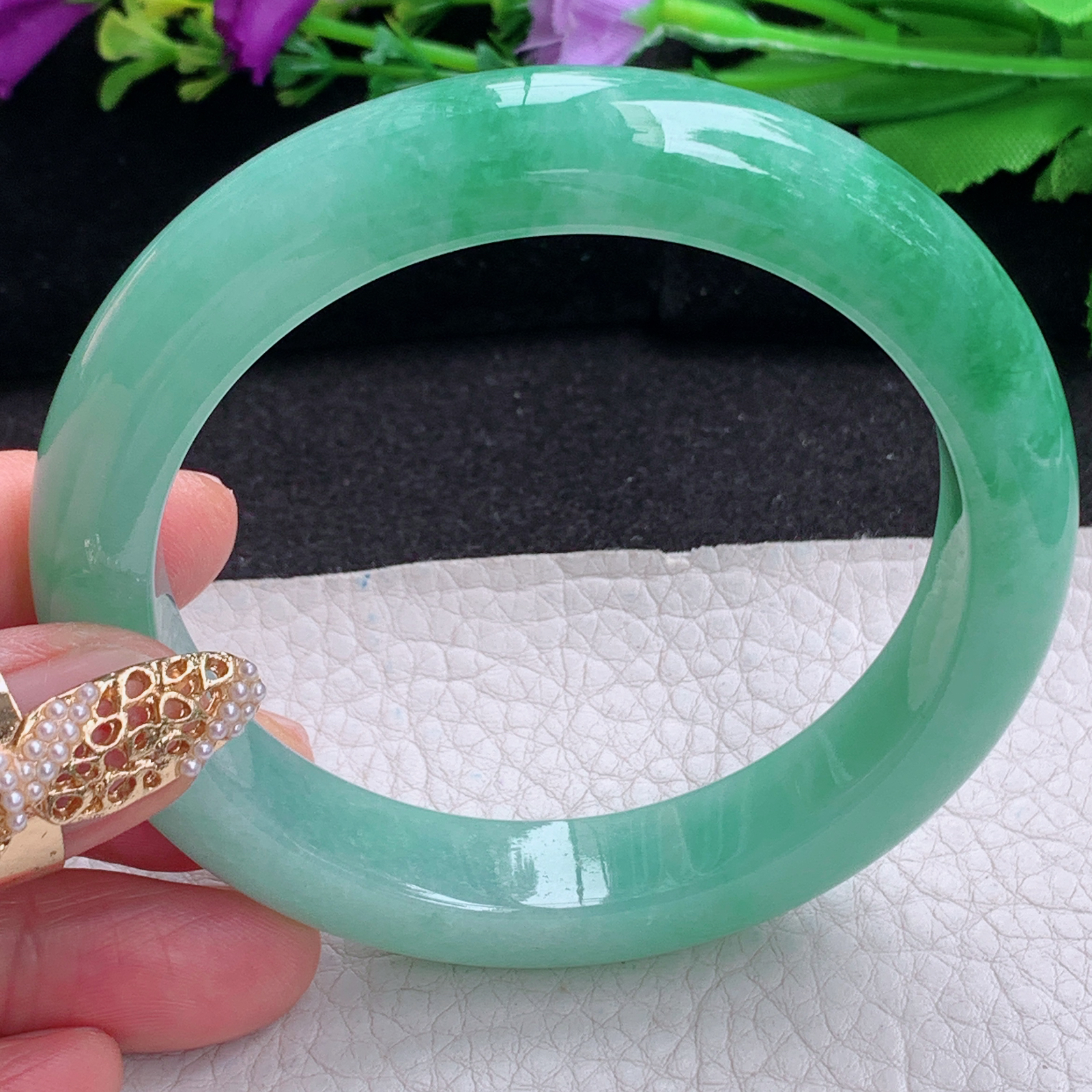 xc大圈口60.5*12.3*9.2平安镯 天然缅甸翡翠a货手镯辣绿胶感正圈玉镯子