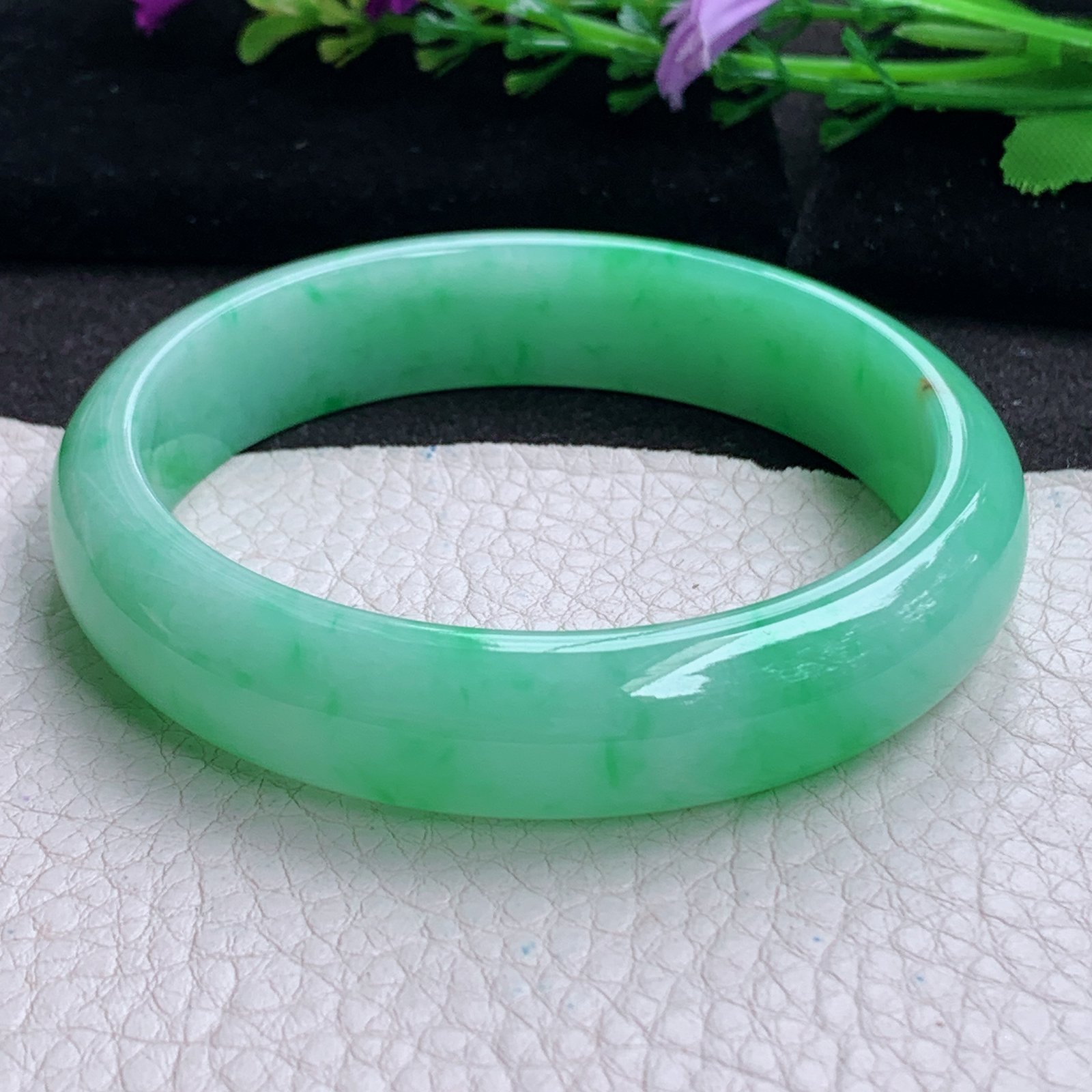 xc大圈口62*14.2*7.6平安镯 天然缅甸翡翠a货手镯辣阳绿胶感正圈玉镯子