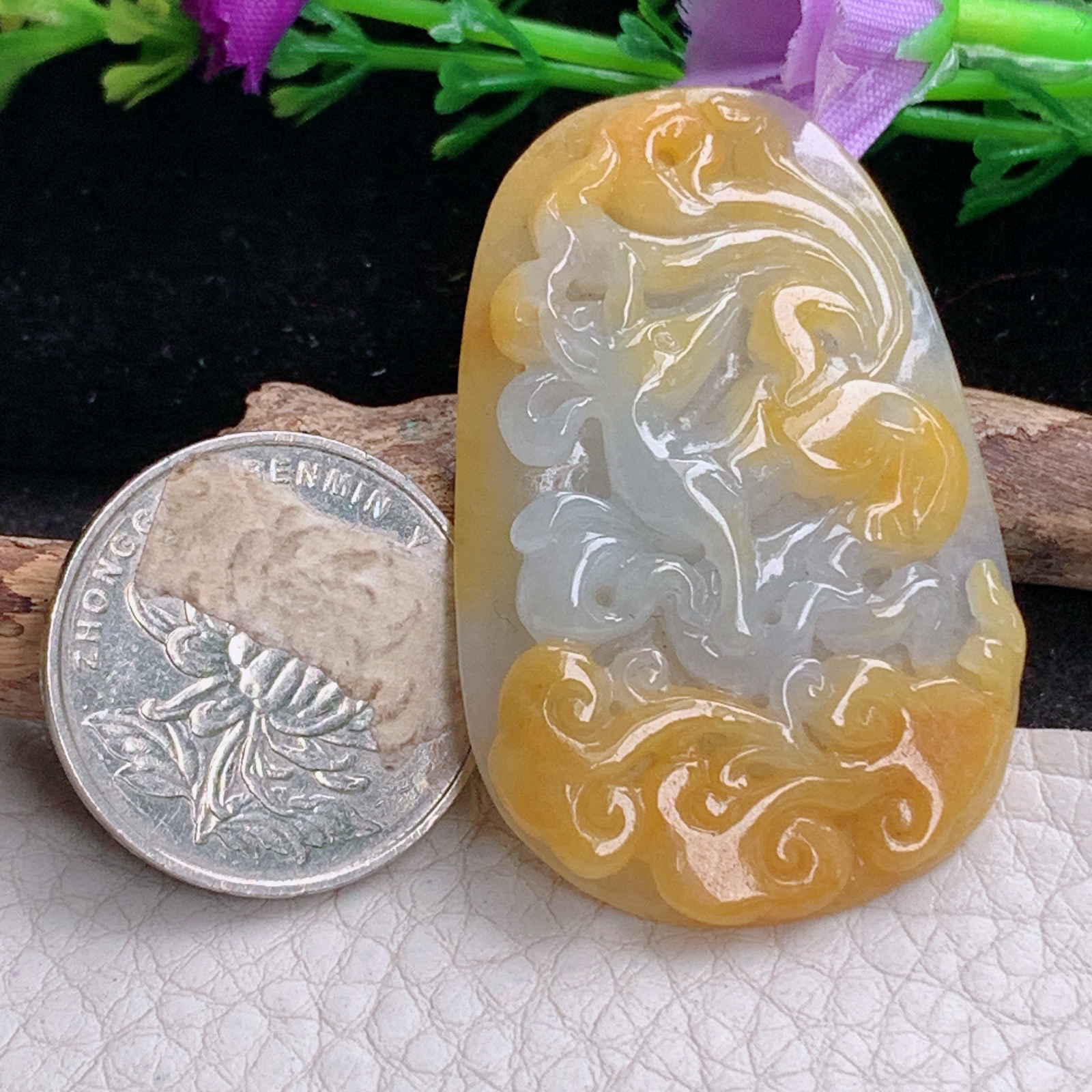 ajj实拍46.8*30.5*6.2天然缅甸翡翠怀古雕招财鼠 生肖鼠玉吊坠 玉挂件