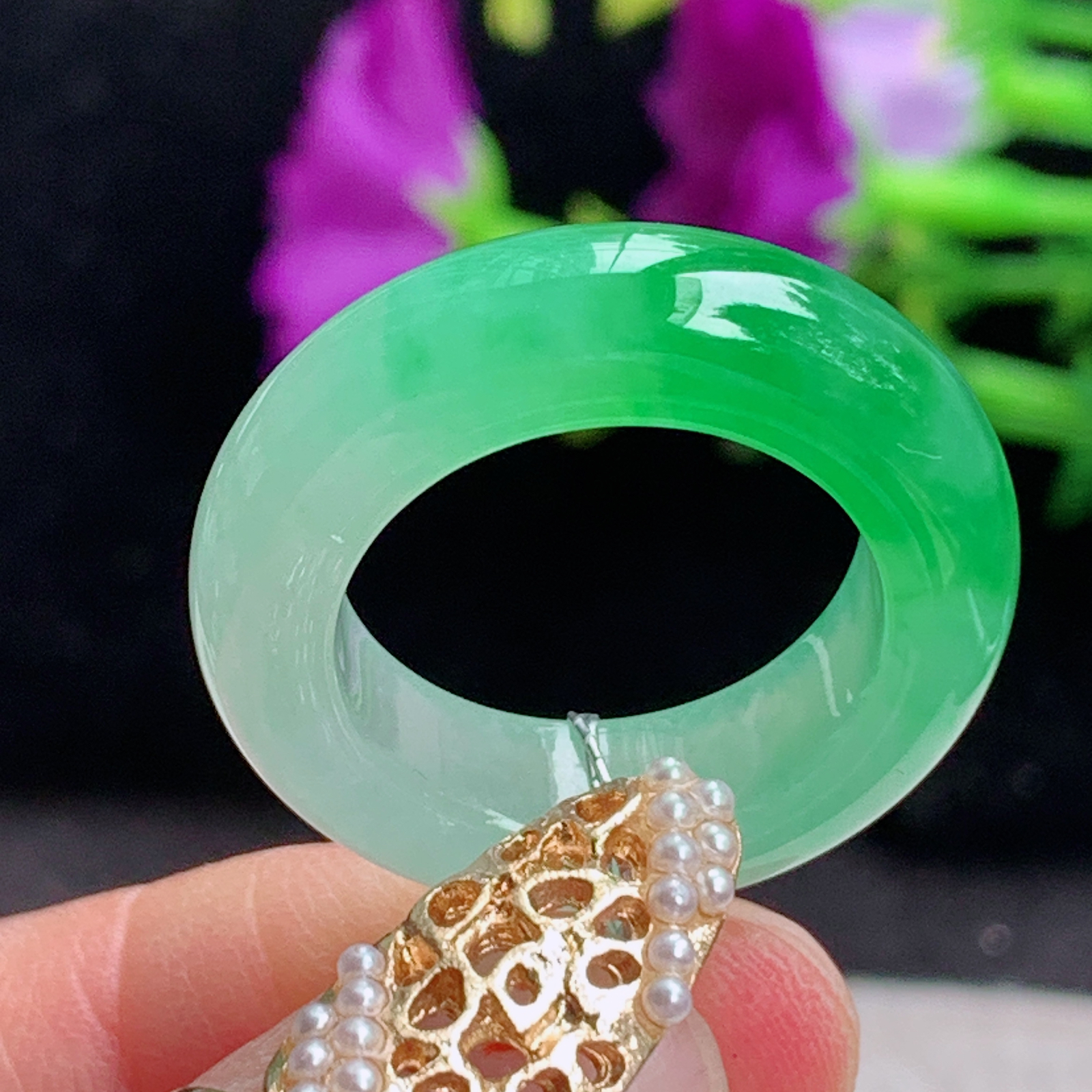 qxm实拍16.8*6.4*4.5缅甸翡翠辣阳绿16.8mm内径指环 玉戒指