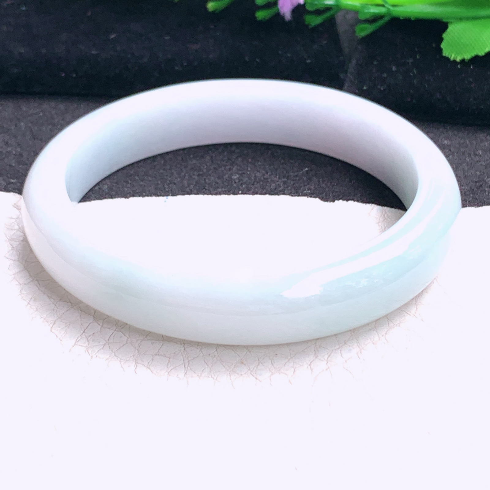 ee实拍59.8*12.7*7.6平安镯 天然缅甸翡翠a货手镯浅绿胶感正圈玉镯子