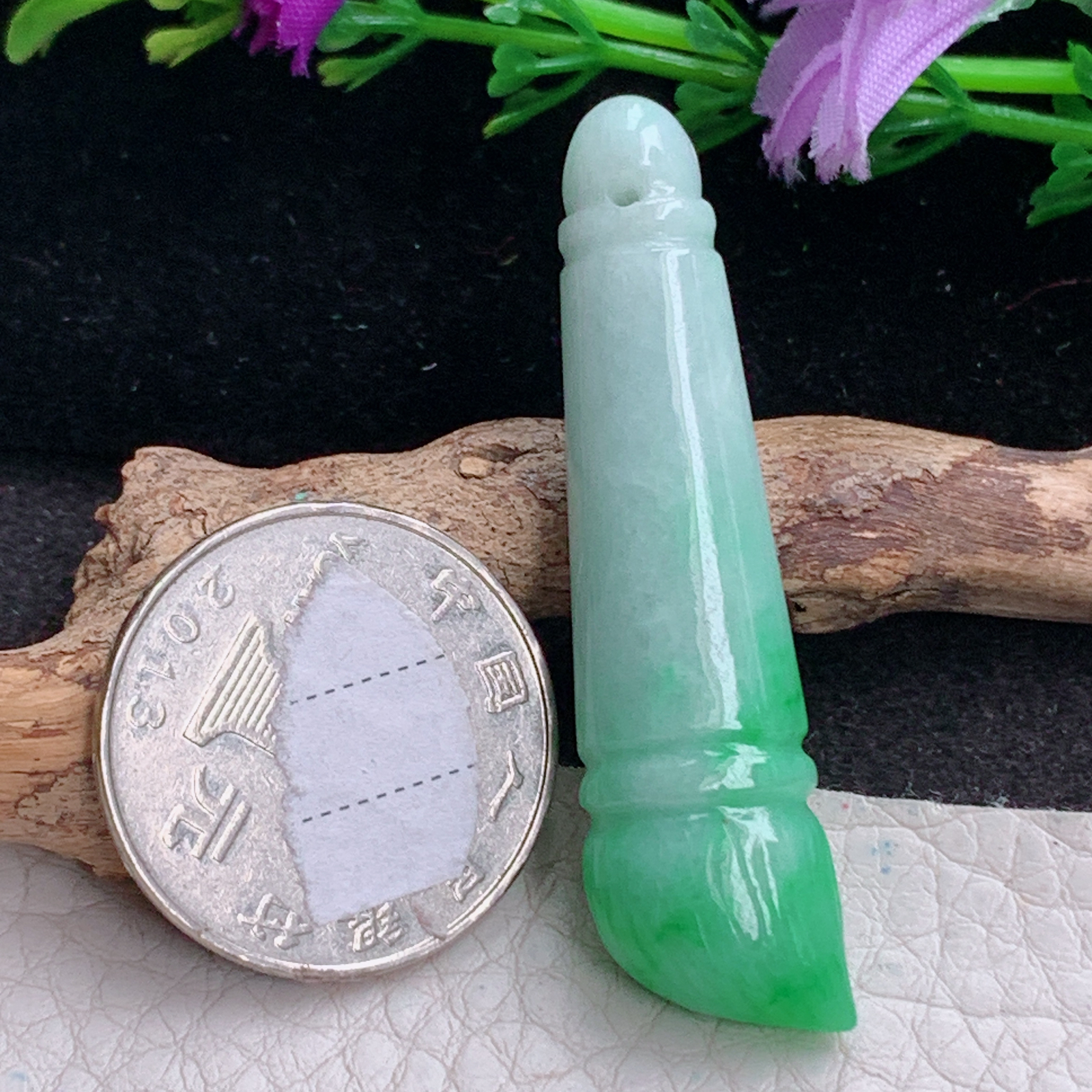 ajj实拍26.2*5.2天然缅甸翡翠精雕冰晴平安扣 玉扣玉吊坠 玉挂件