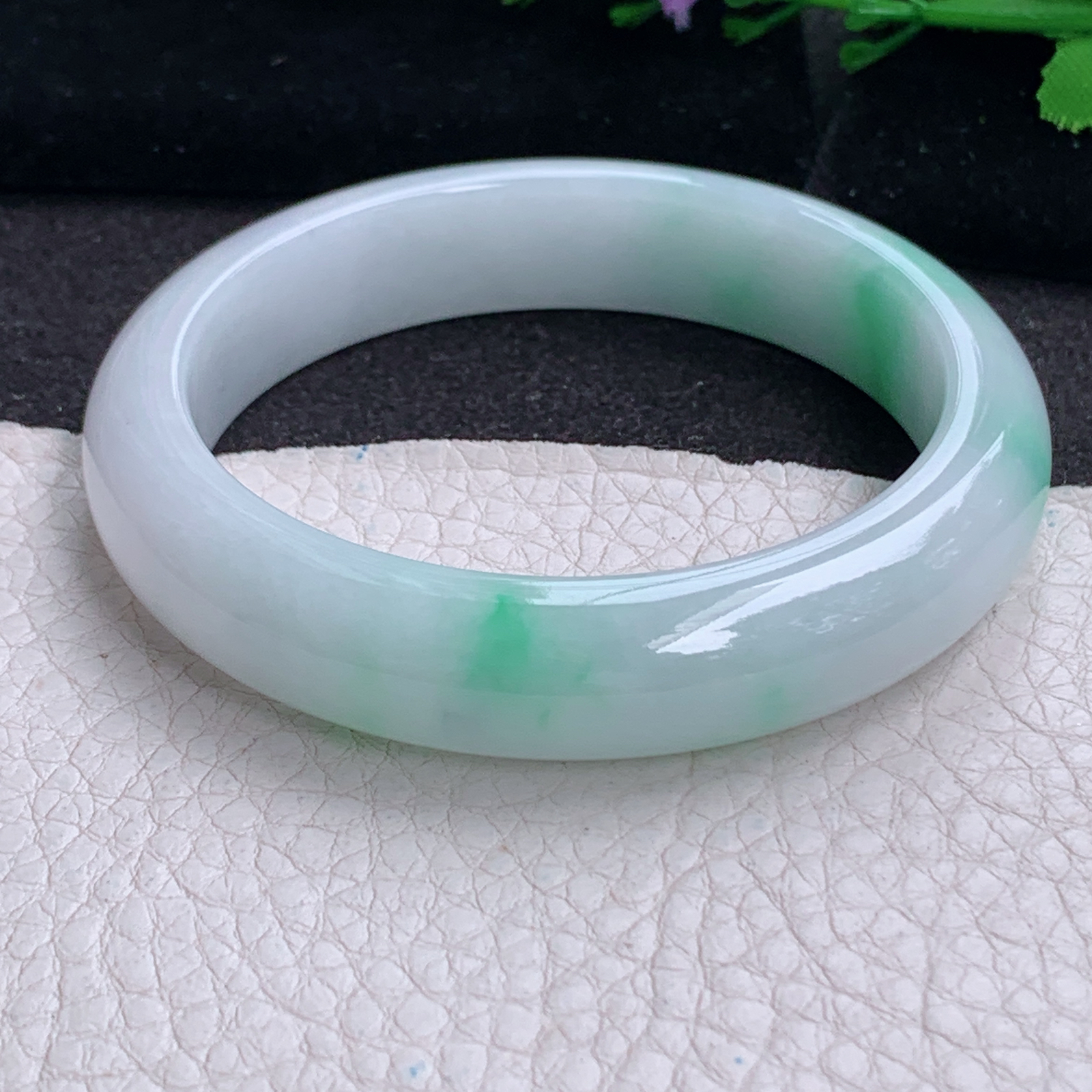 ay实拍56*12.8*8.2平安镯 天然缅甸翡翠a货手镯飘花正圈玉镯子