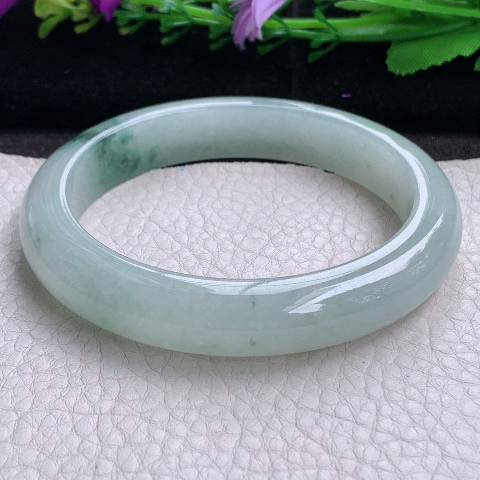 li大圈口60.8*12*8.8平安镯 天然缅甸翡翠a货手镯飘花胶感正圈玉镯子