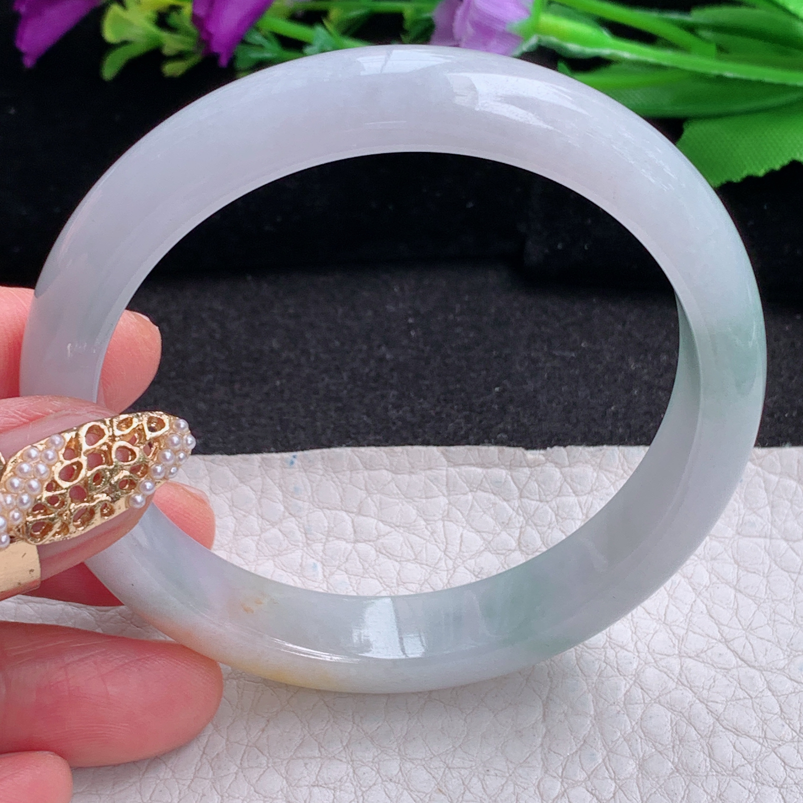 xc实拍58.5*12*7.6平安镯 天然缅甸翡翠a货手镯三彩胶感正圈玉镯子