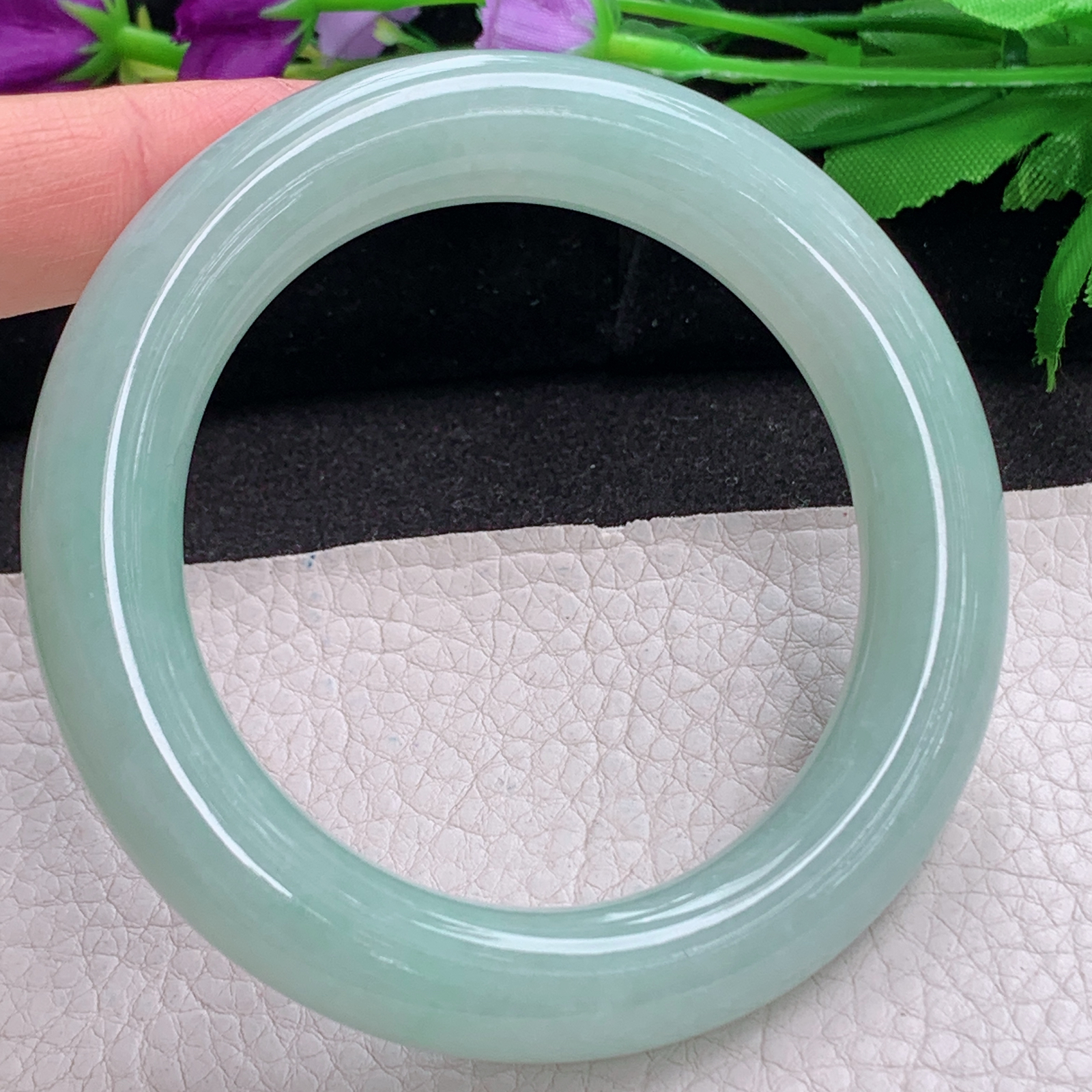 nr实拍57.5*12胖圆镯 天然缅甸翡翠a货手镯甜绿圆条大气玉镯子