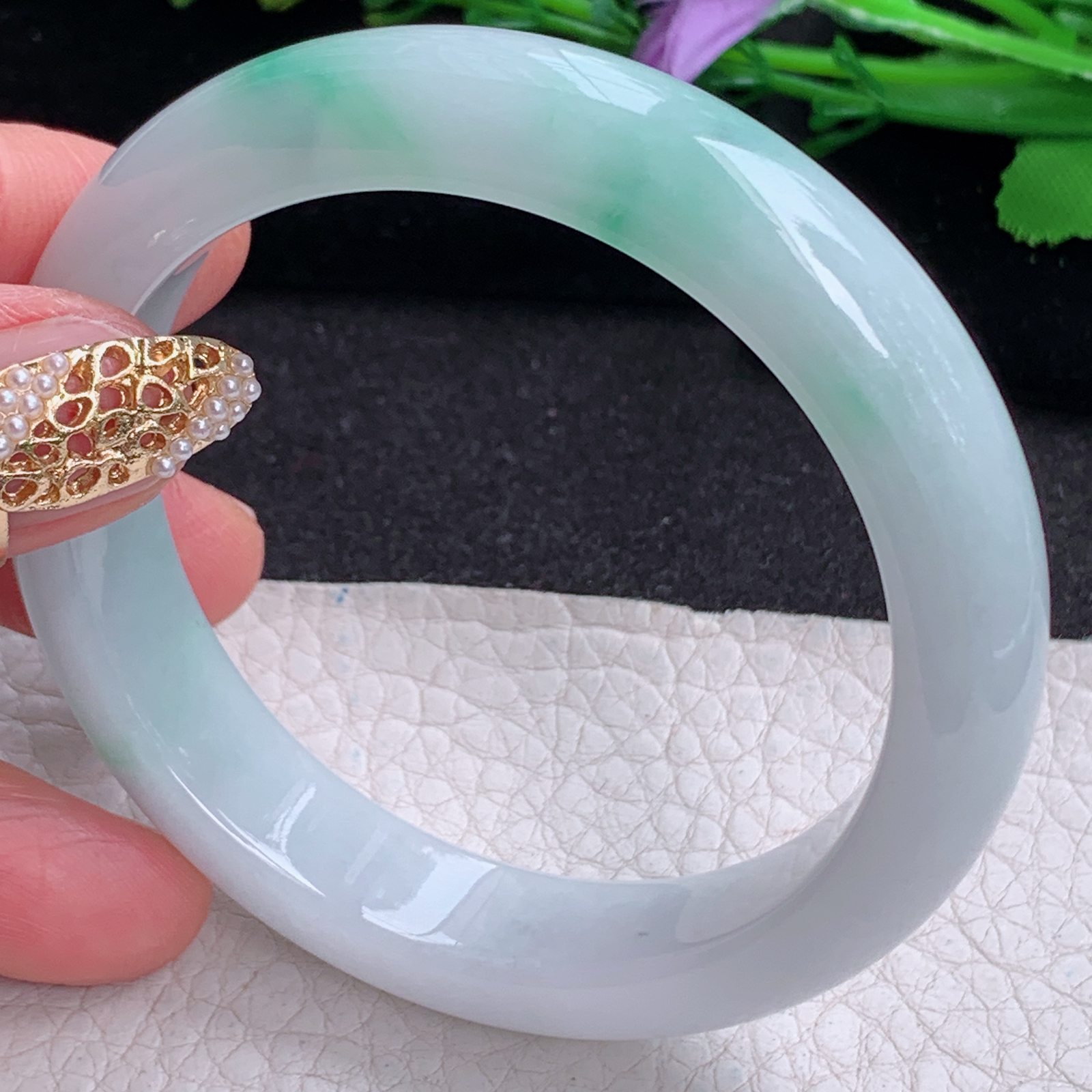 ay实拍56*12.8*8.2平安镯 天然缅甸翡翠a货手镯飘花正圈玉镯子