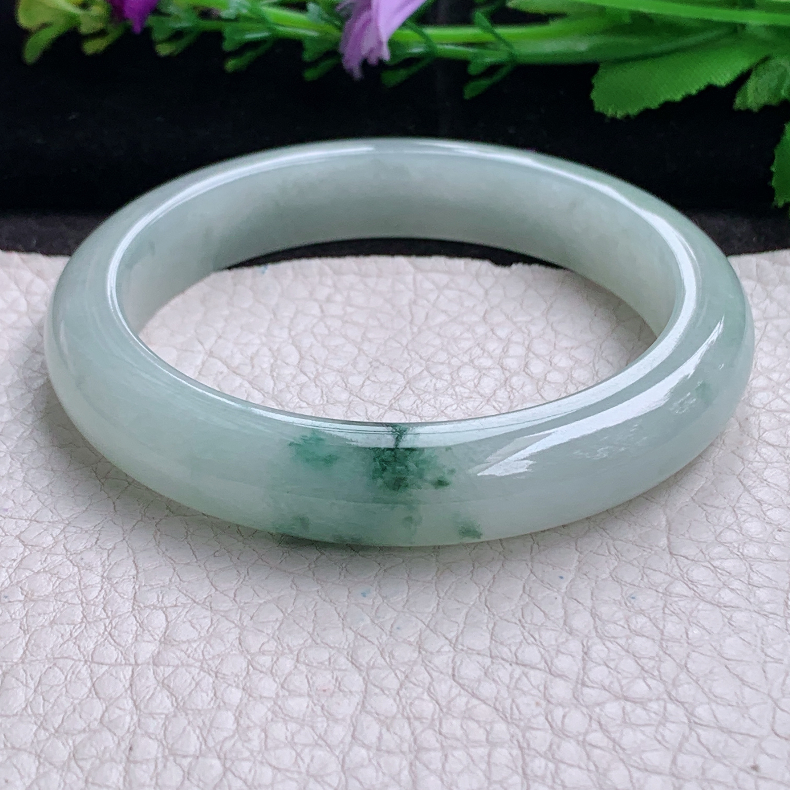 li大圈口60.8*12*8.8平安镯 天然缅甸翡翠a货手镯飘花胶感正圈玉镯子