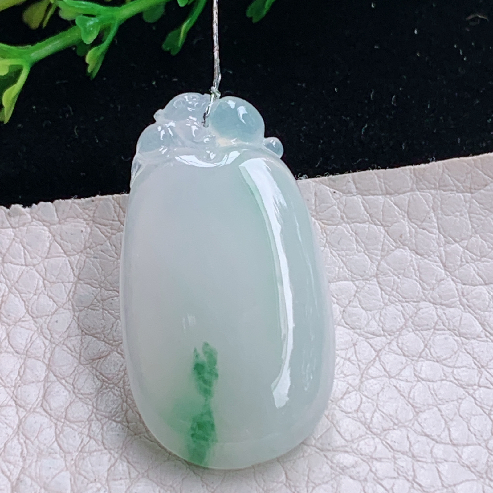 Xqa实拍37.5*20*5.8天然缅甸翡翠冰飘花福瓜吊坠 精美福禄平安玉坠