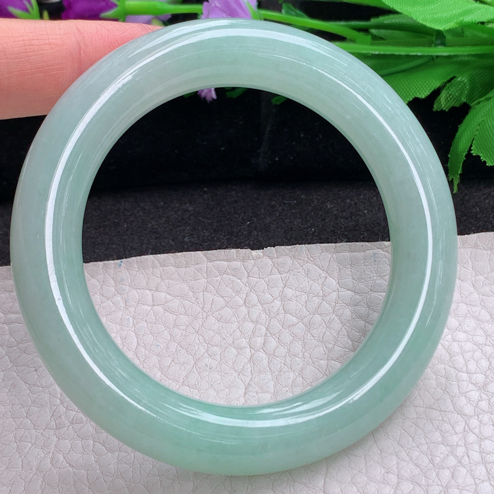 nr实拍57.5*12胖圆镯 天然缅甸翡翠a货手镯甜绿圆条大气玉镯子