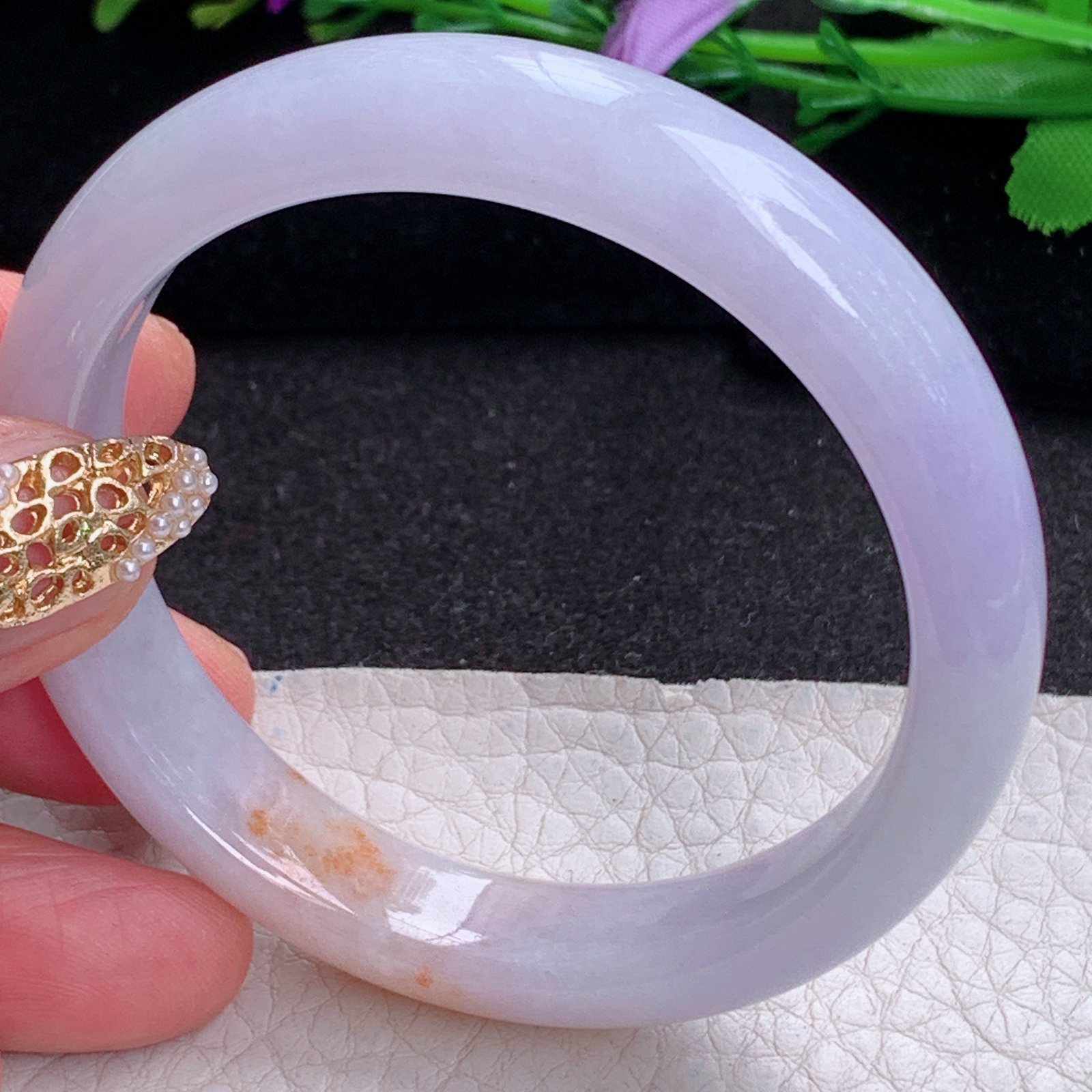 ay实拍53*11.6*7.5招财镯 天然缅甸翡翠a货手镯淡紫撒金双彩玉镯子