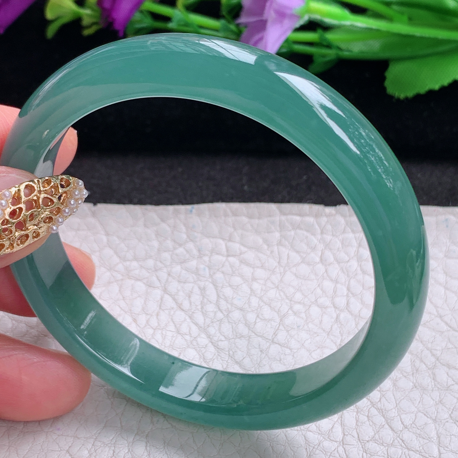 li实拍57.5*11.2*7.3平安镯 天然翡翠a货手镯冰蓝正圈玉镯子