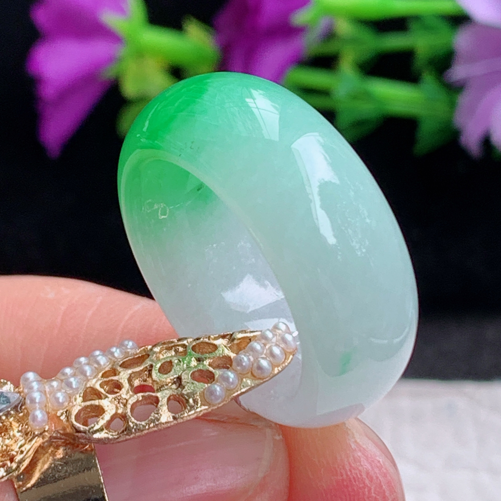 qxm实拍18*9.8*5缅甸翡翠冰飘花18mm内径大气轮胎款指环 玉戒指